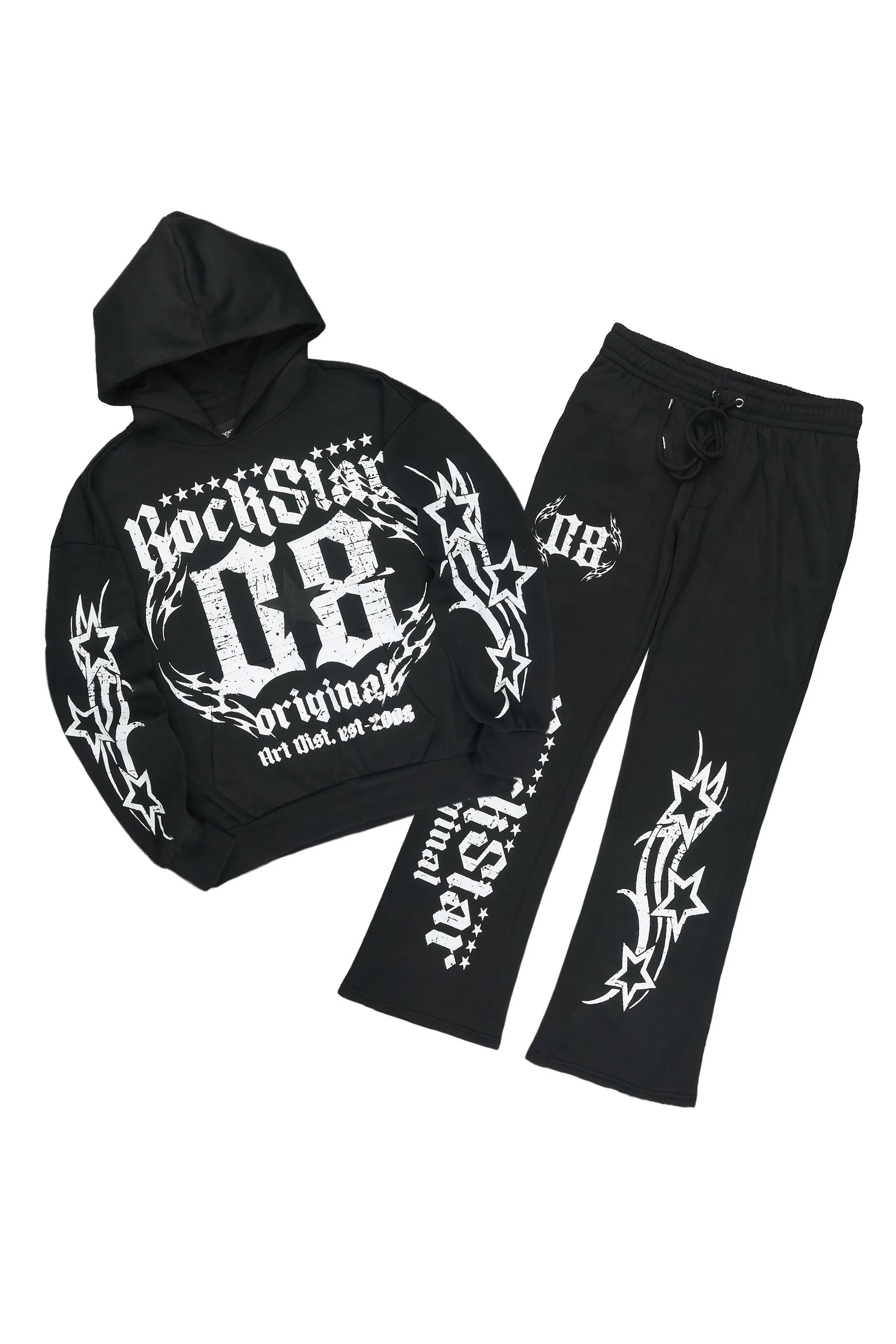 Branko Black/White Hoodie Relaxed Track Set