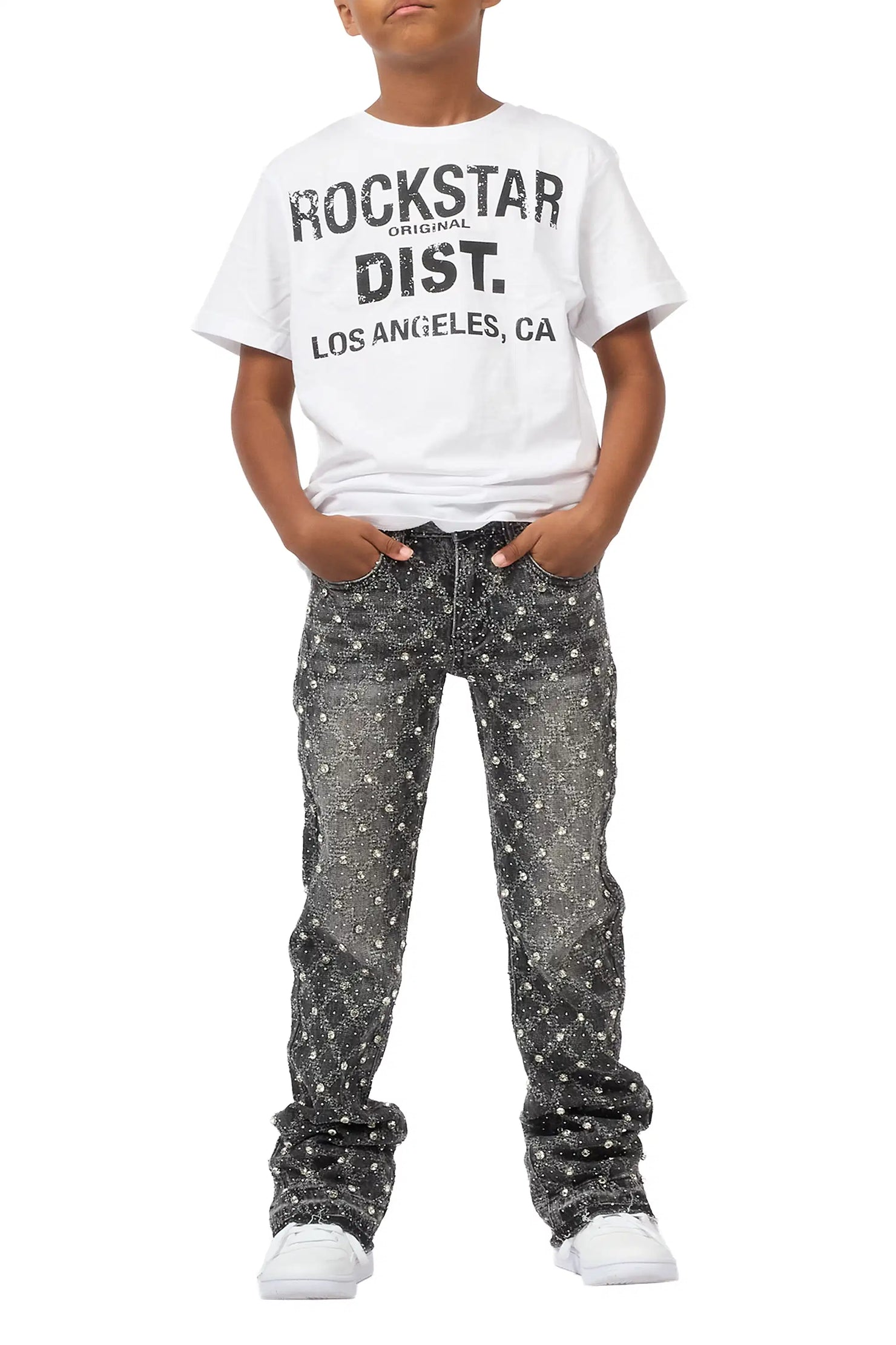 Boys Glit Grey Rhinestone Stacked Flare Jean
