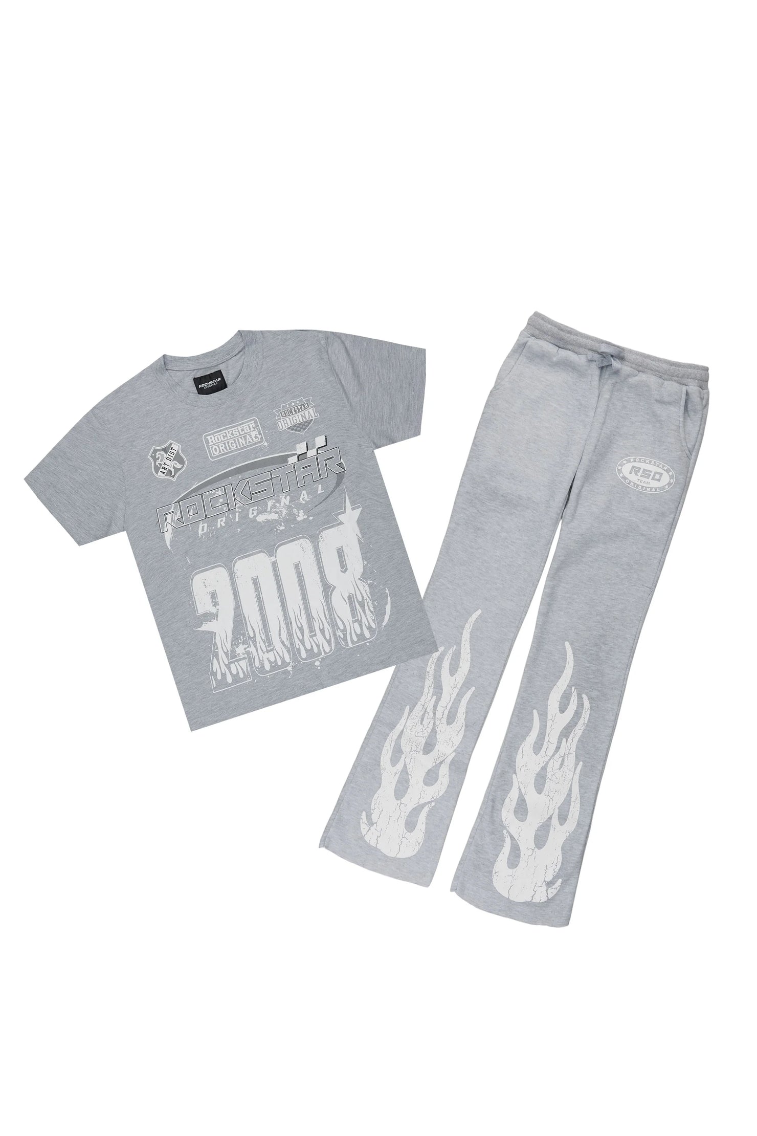 Boys Amos Heather Grey/Black T-Shirt/Stacked Baggy Pant Set