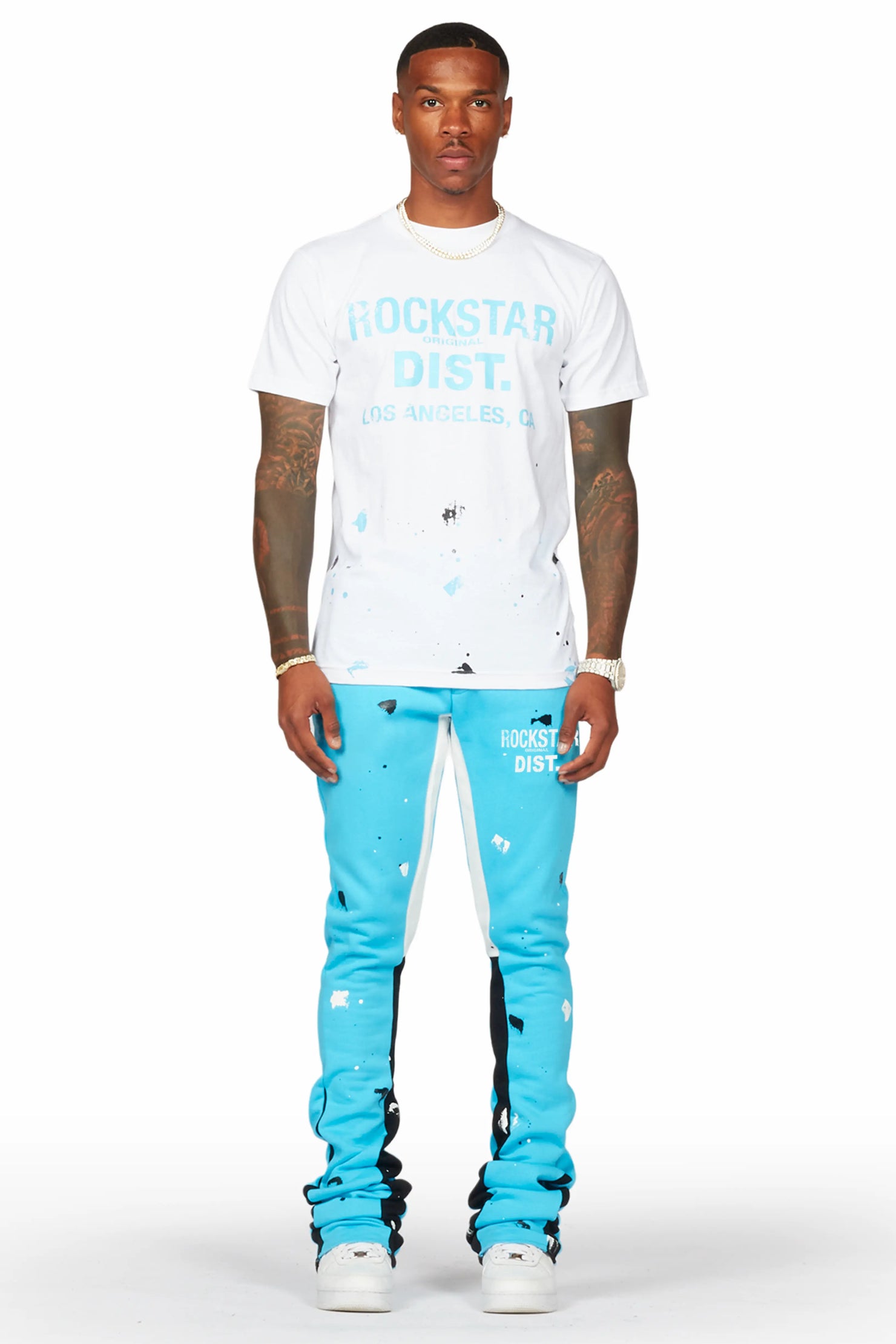 Scottie White/Blue T-Shirt/Super Stacked Flare Track Pant Set