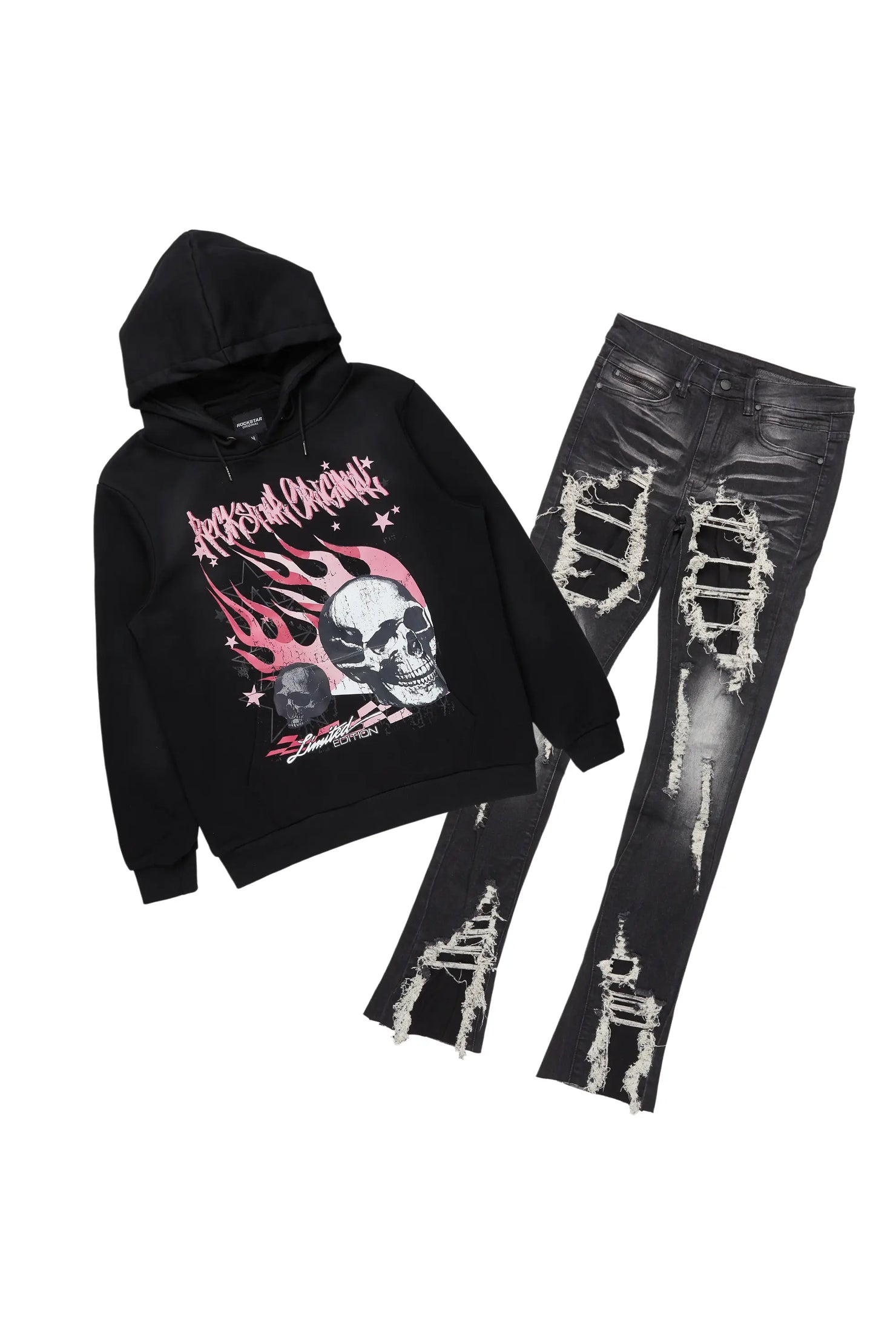 Anneso Black/Dark Grey Hoodie & Fateh Stacked Jean Bundle