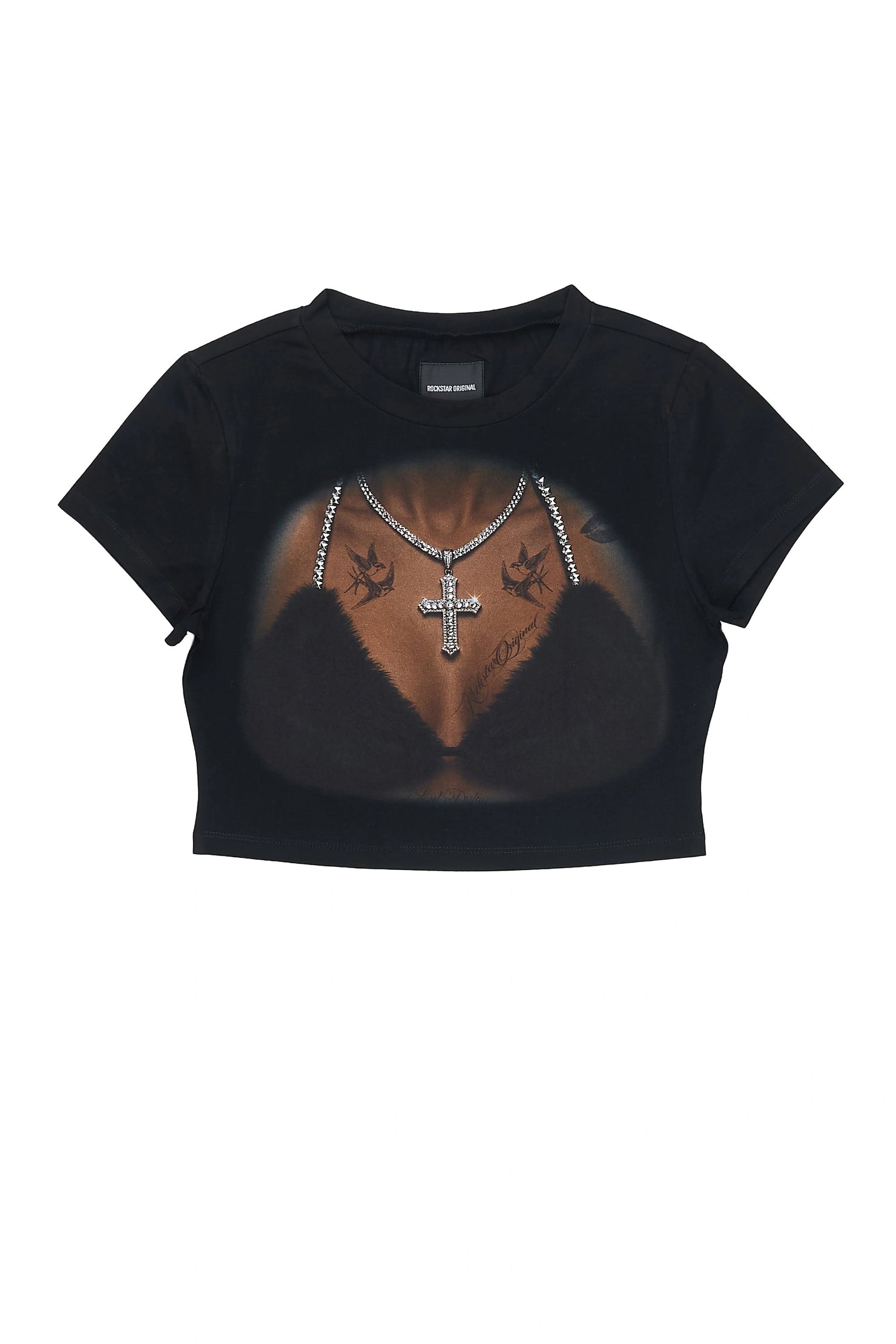 Alvinette Black Rhinestone Baby Tee Shirt