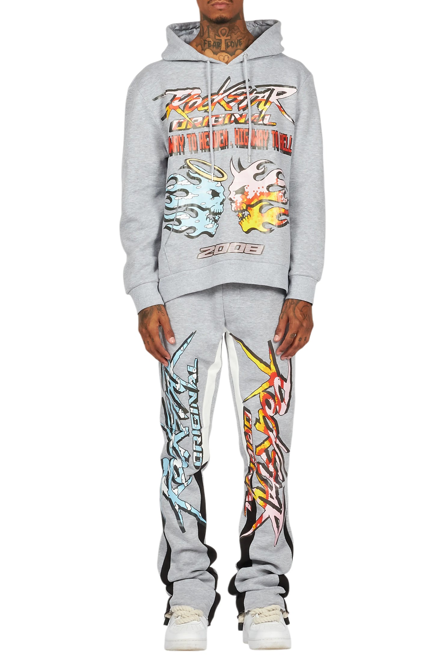 Sky Grey/Black Stacked Flare Pant Set