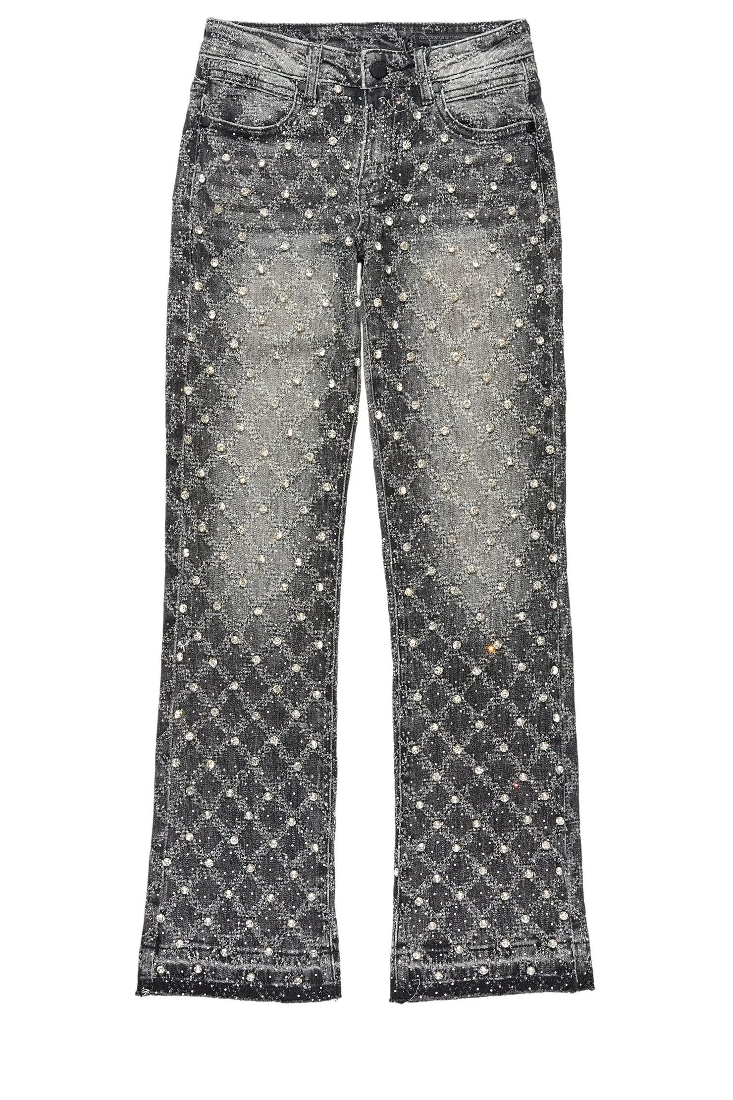 Boys Glit Grey Rhinestone Stacked Flare Jean