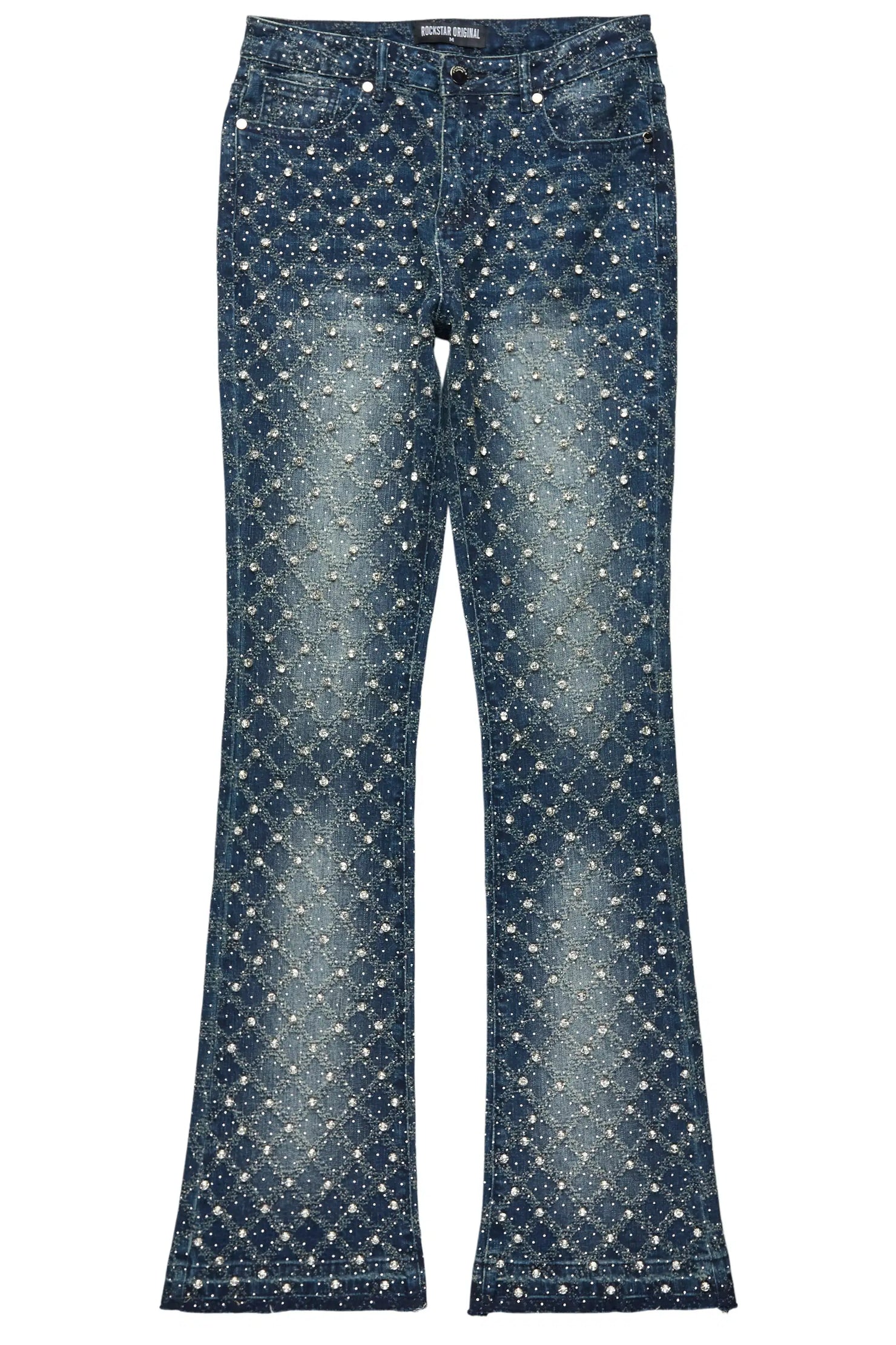 Sareka Dark Wash Rhinestone Stacked Flare Jean