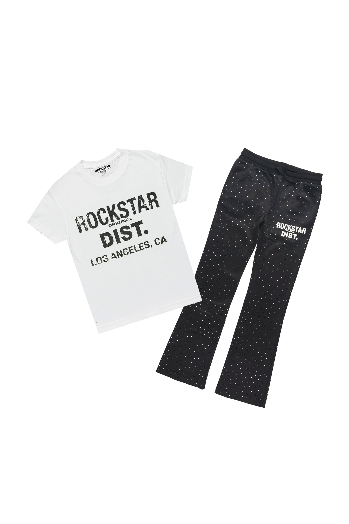 Boys Alkoen White/Black T-Shirt Pant Set