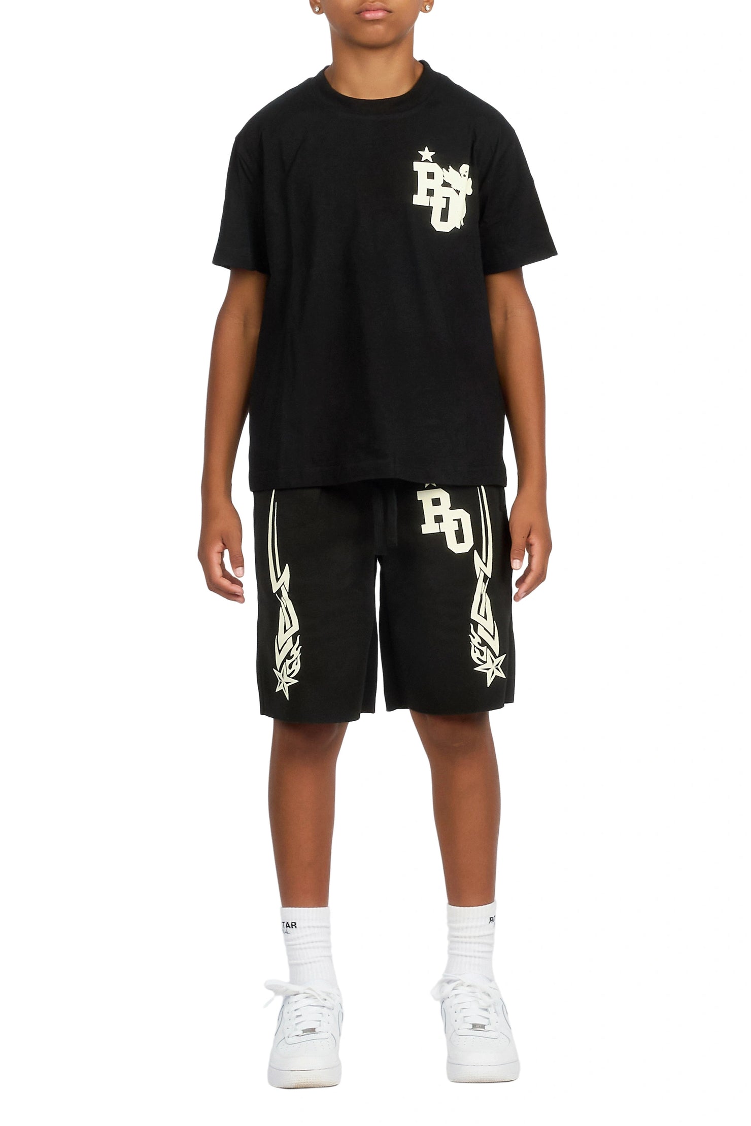 Boys Plutix Black/Cream Graphic T-Shirt/Short Set