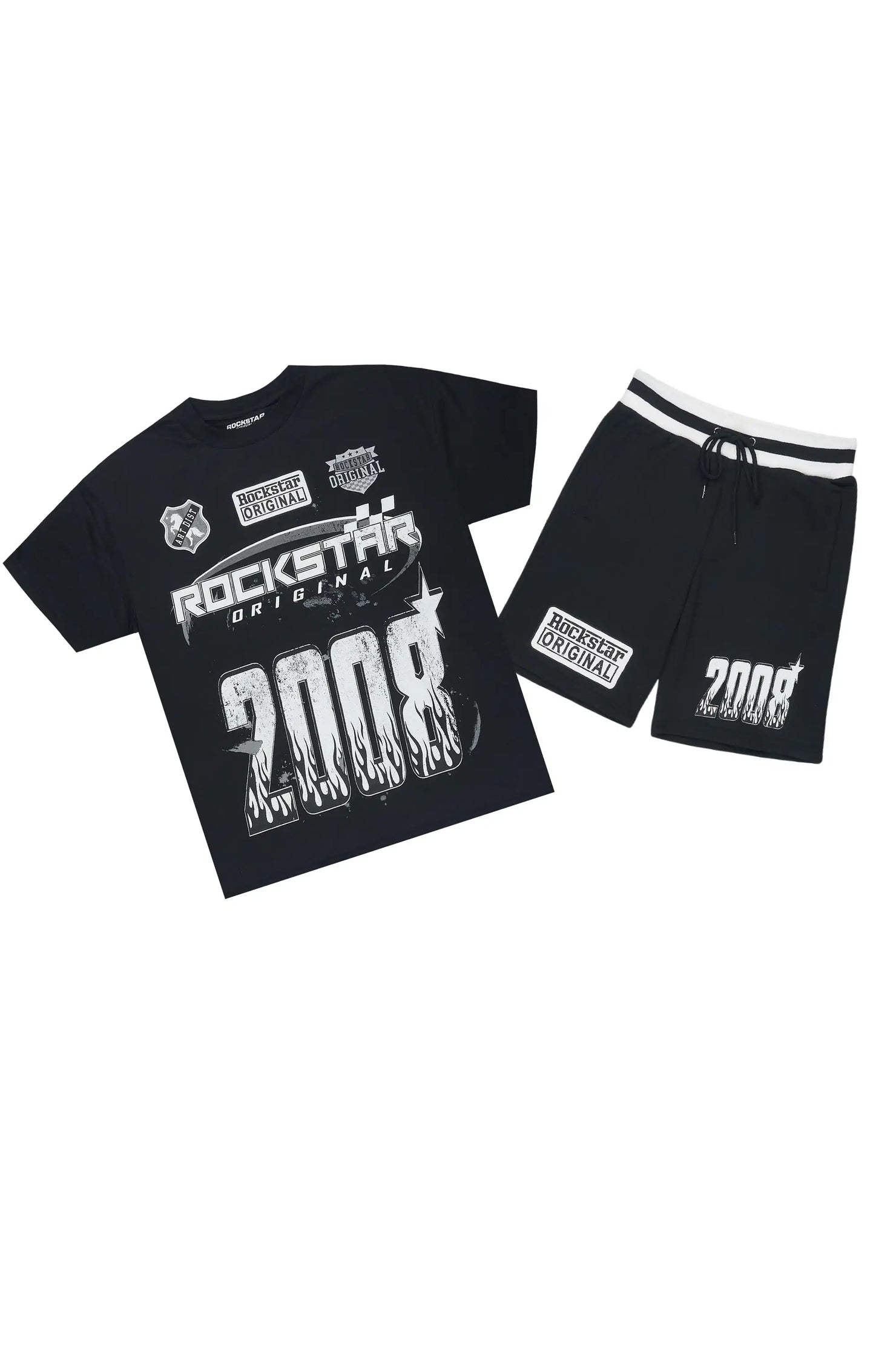 Amos Black/White Graphic T-Shirt Short Set
