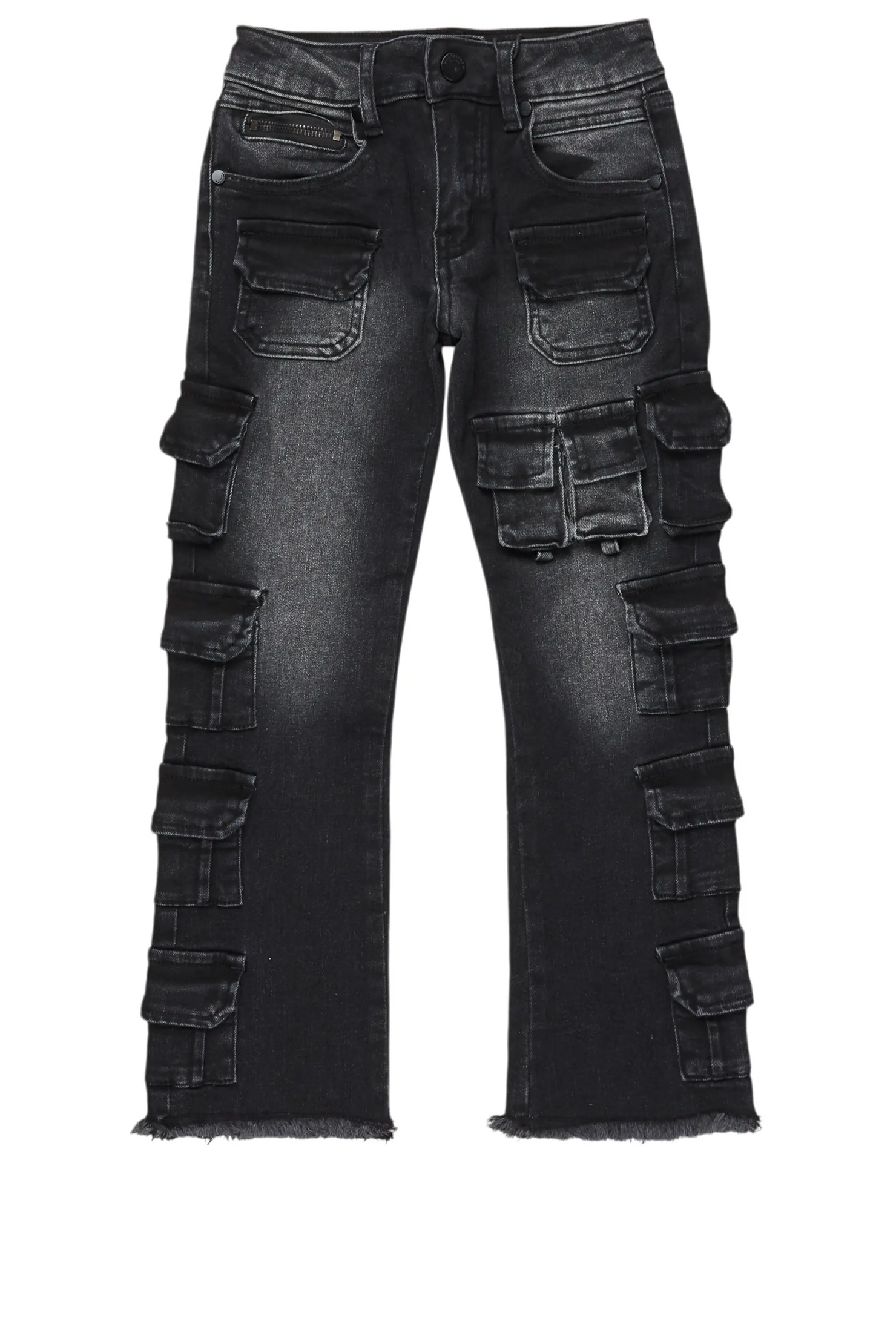Boys Valery Black Stacked Flared Cargo Jean