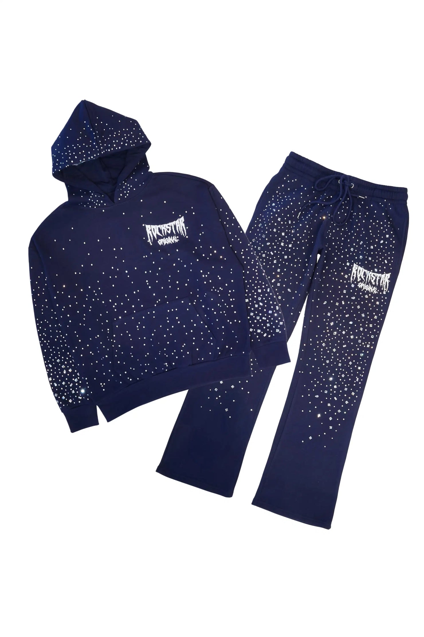 Twinkle Navy/White Rhinestone Hoodie Relaxed Track Set