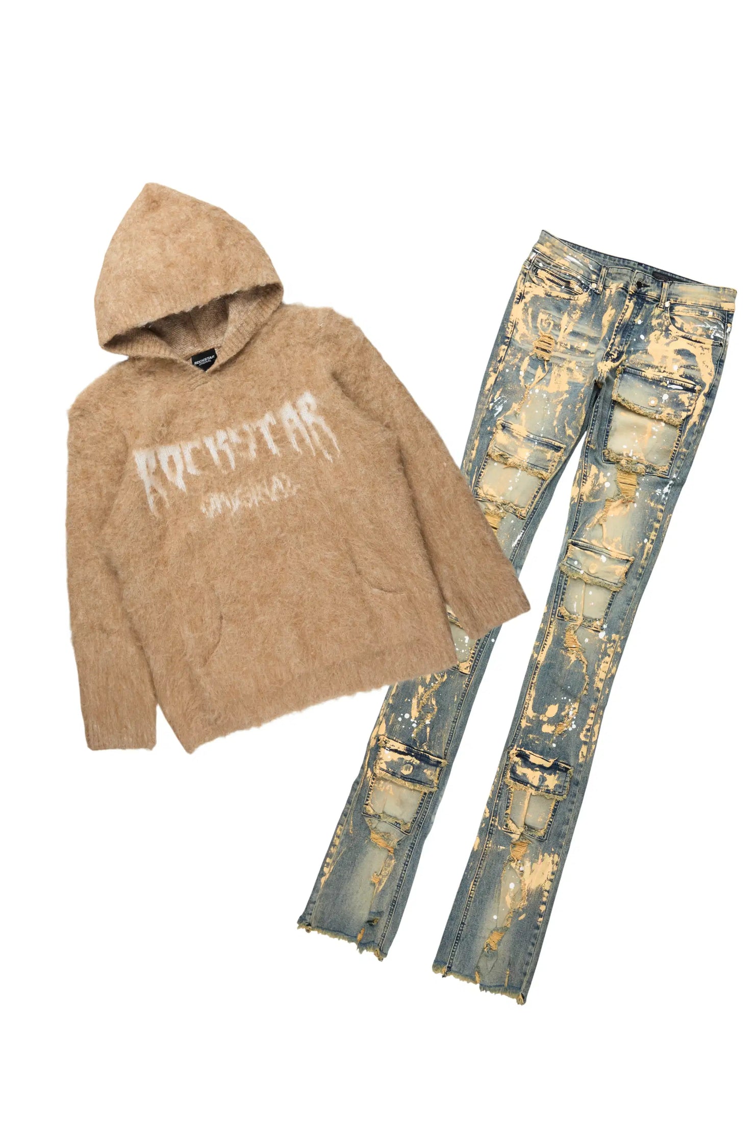 Andros Beige/Tint Blue Mohair Hoodie/Super Stacked Flare Jean Set