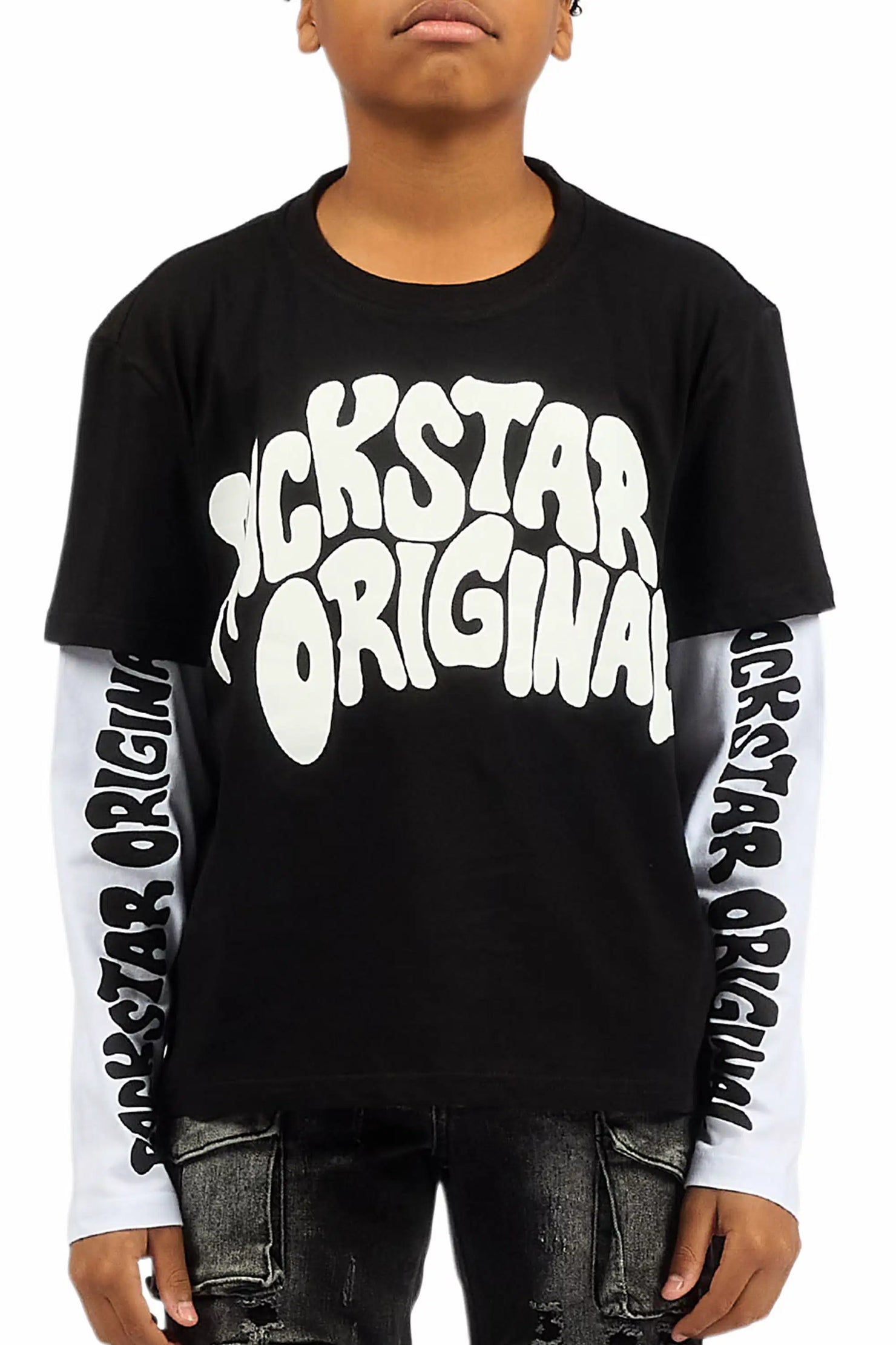 Boys Monit Black/White Double Layer Graphic T-Shirt