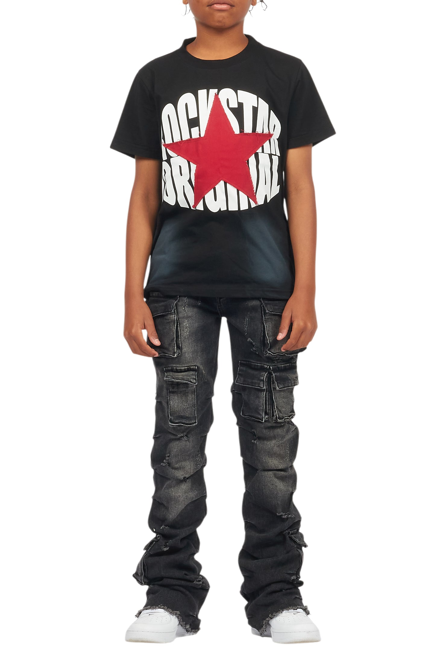 Boys Gentry Dark Grey Stacked Flare Jean