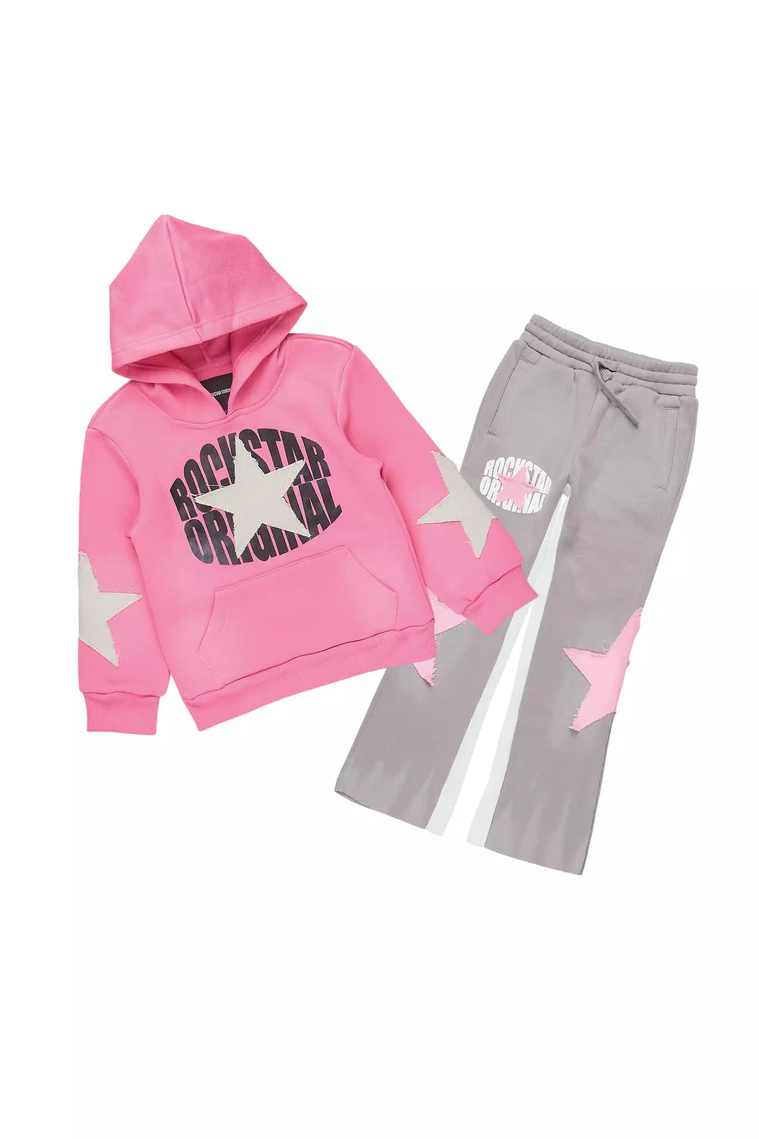 Girls Khaly Pink/Grey Stacked Track Set