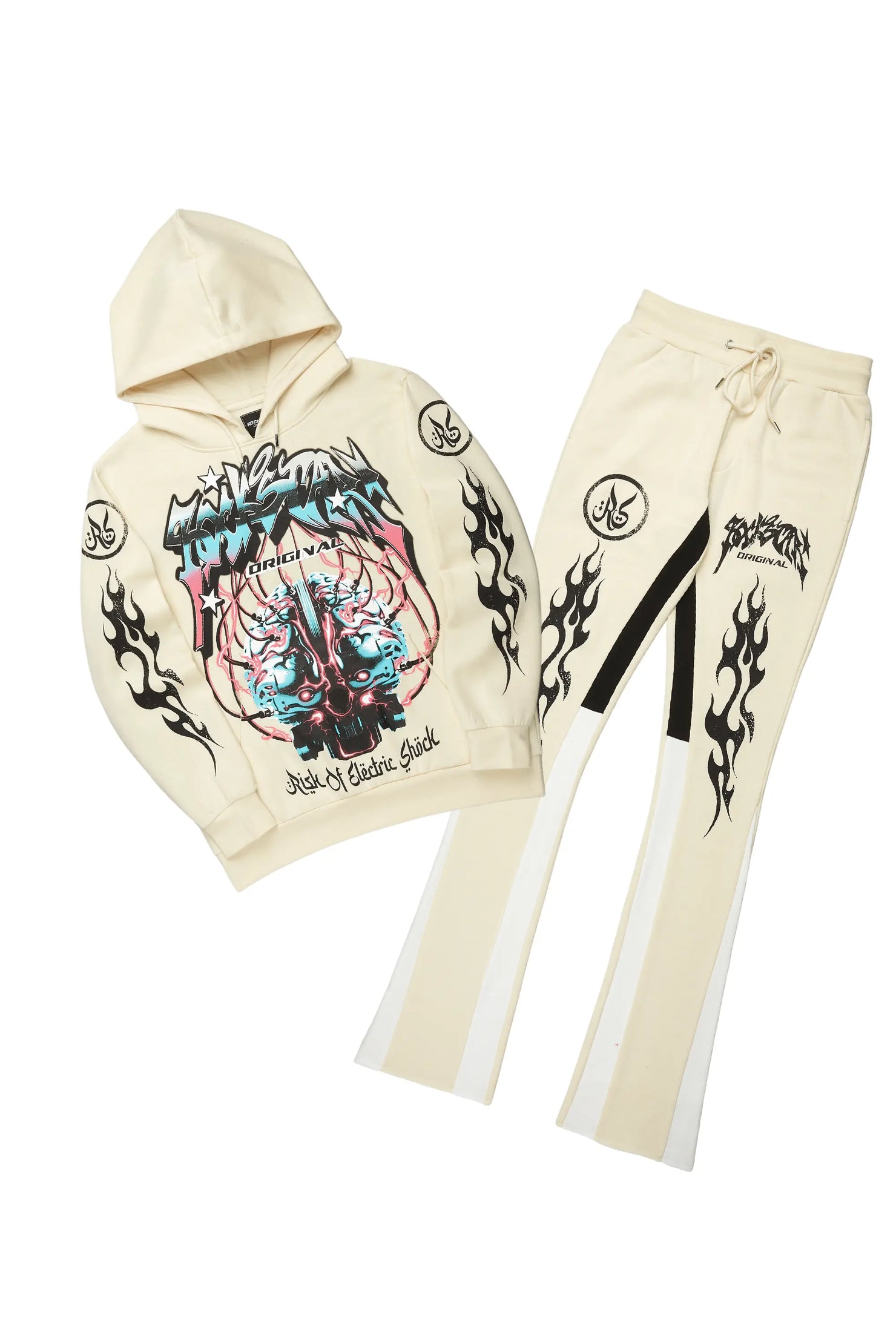 Lucy Tan/Black Hoodie/Stacked Flare Pant Track Set