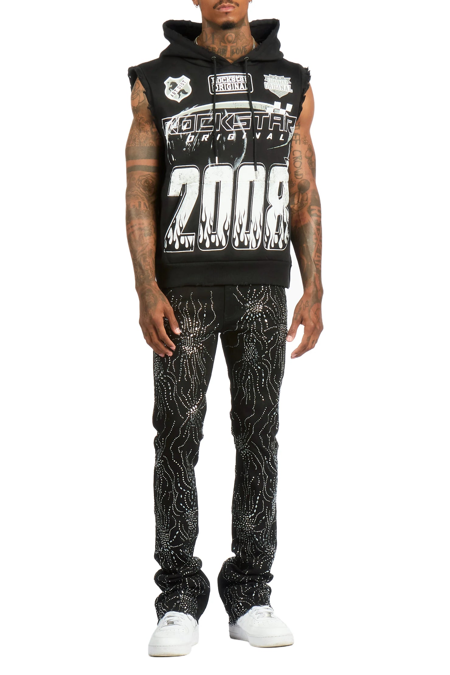Izai Black Rhinestone Stacked Fit Jean