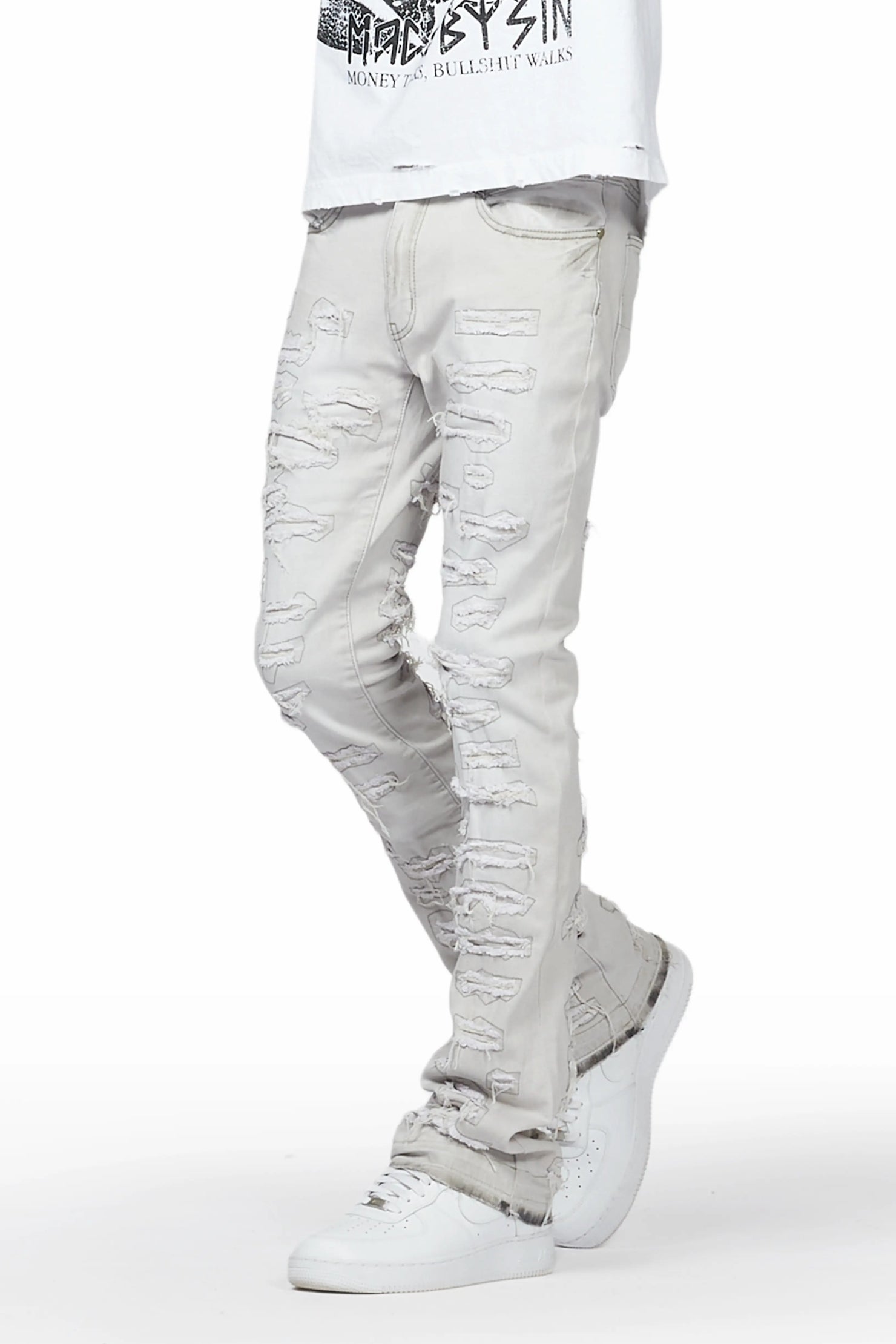 Malyk Grey Stacked Flare Jean