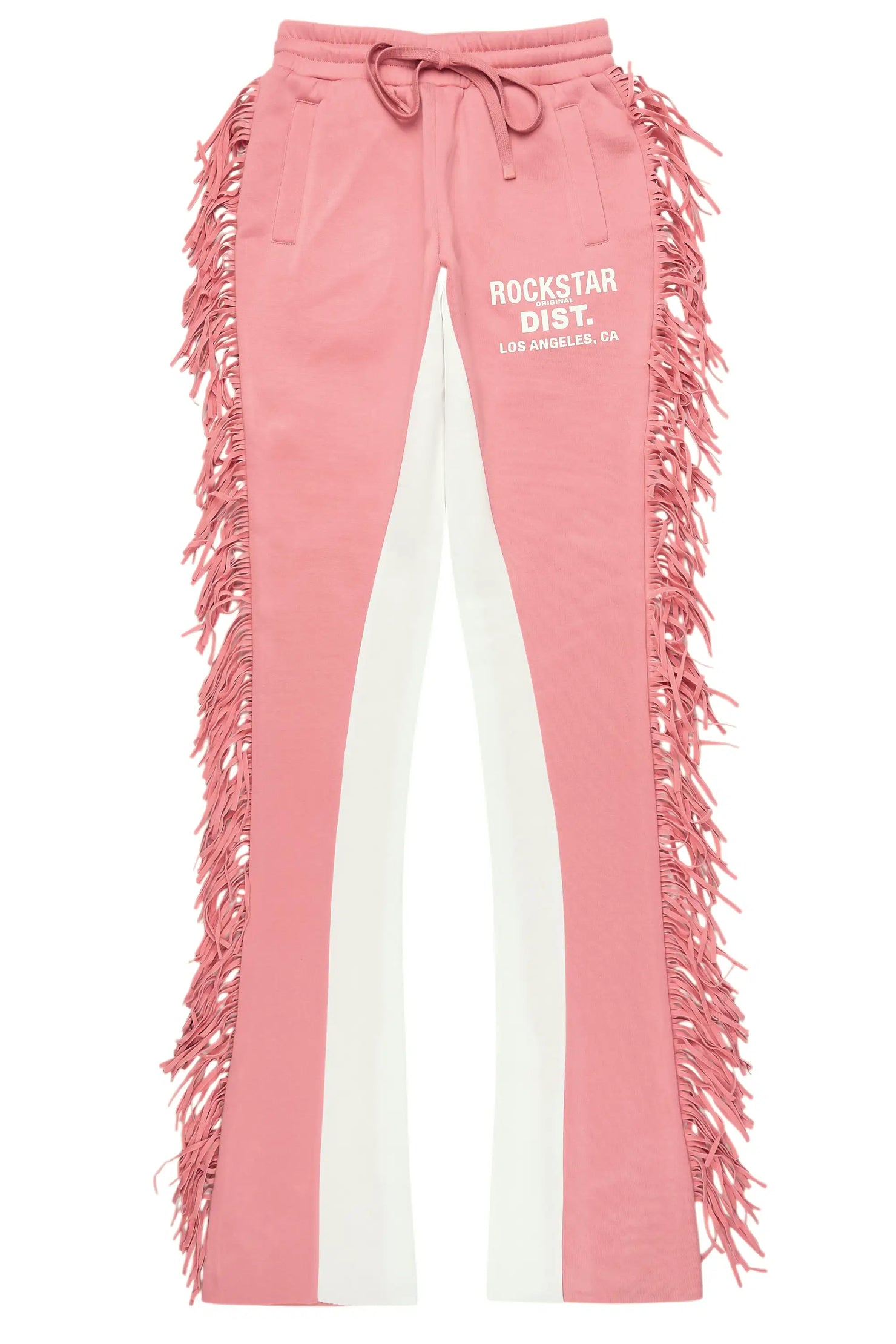 Kendra Pink Fringe Stacked Flare Track Pant