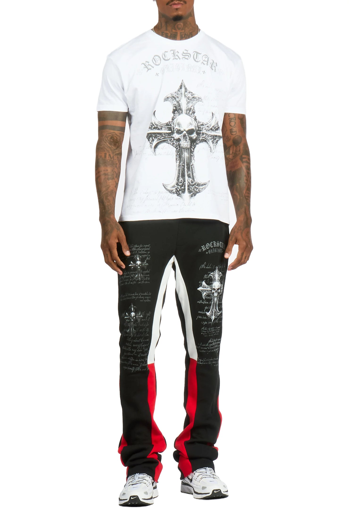 Bowman White/Black T-shirt/Stacked Flare Track Pant Set