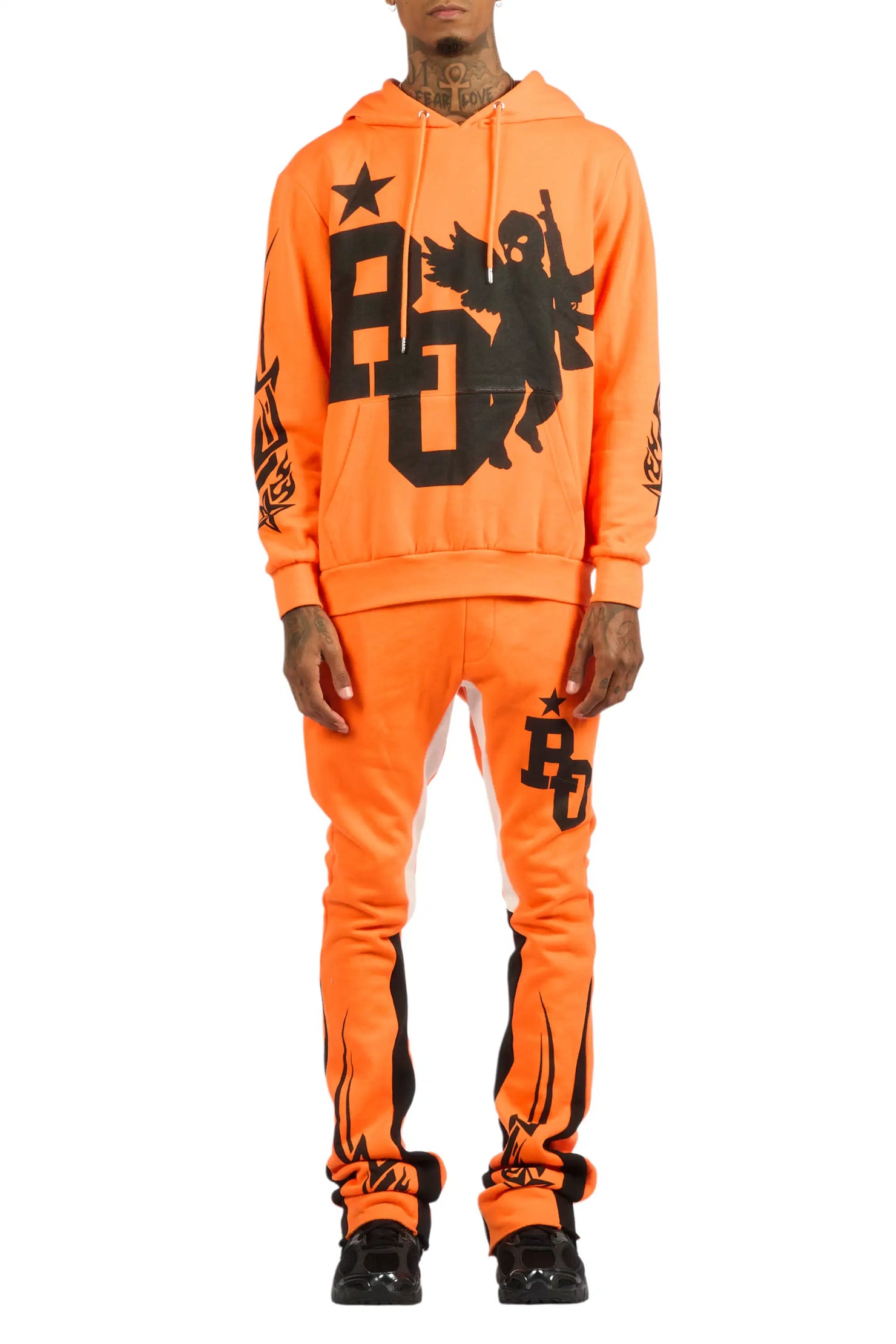 Pluton Orange/Black Hoodie/Stacked Flare Track Set