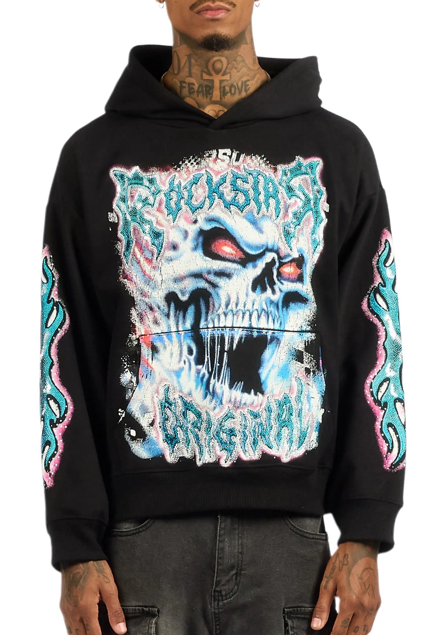 Zhane Black Rhinestone Oversized Hoodie