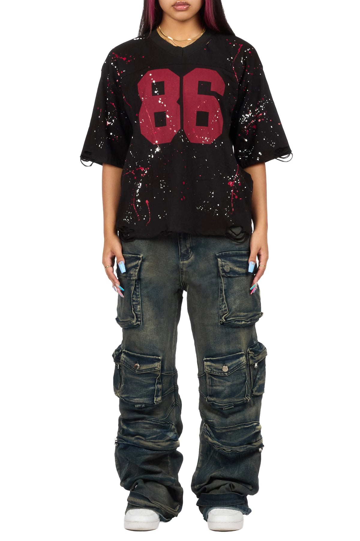 MysTique Black Distressed Oversized T-Shirt