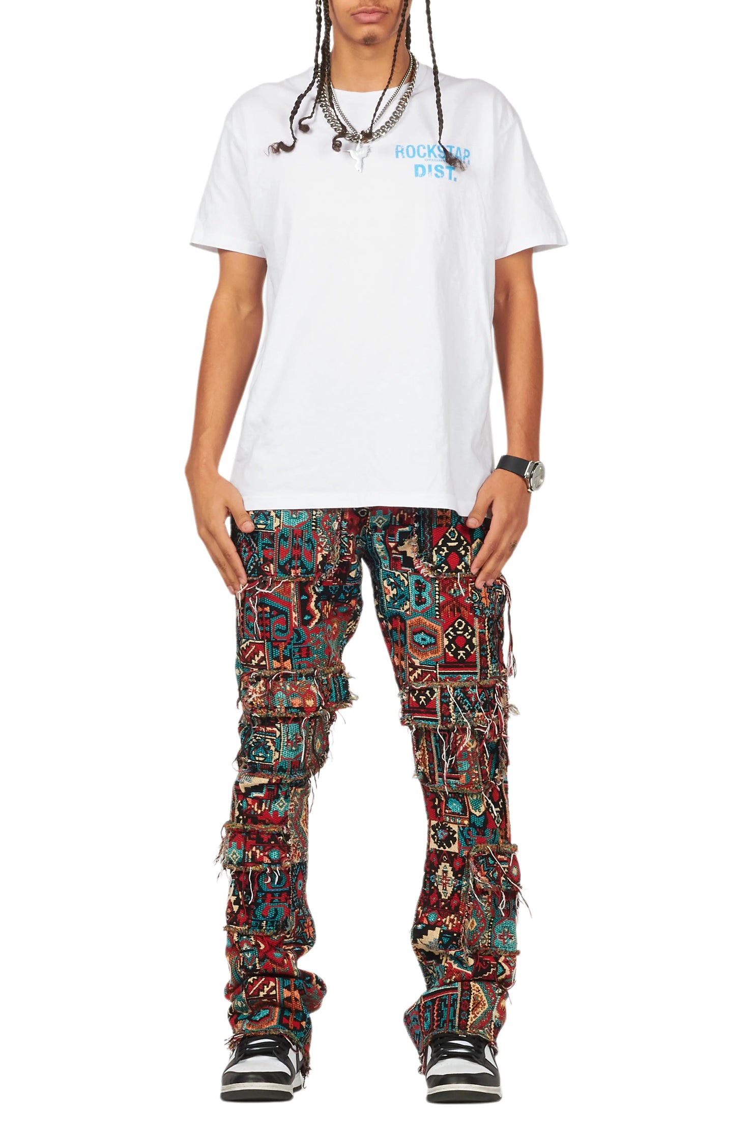 Tayami Tapestry Aqua Cargo Stacked Flare Jean