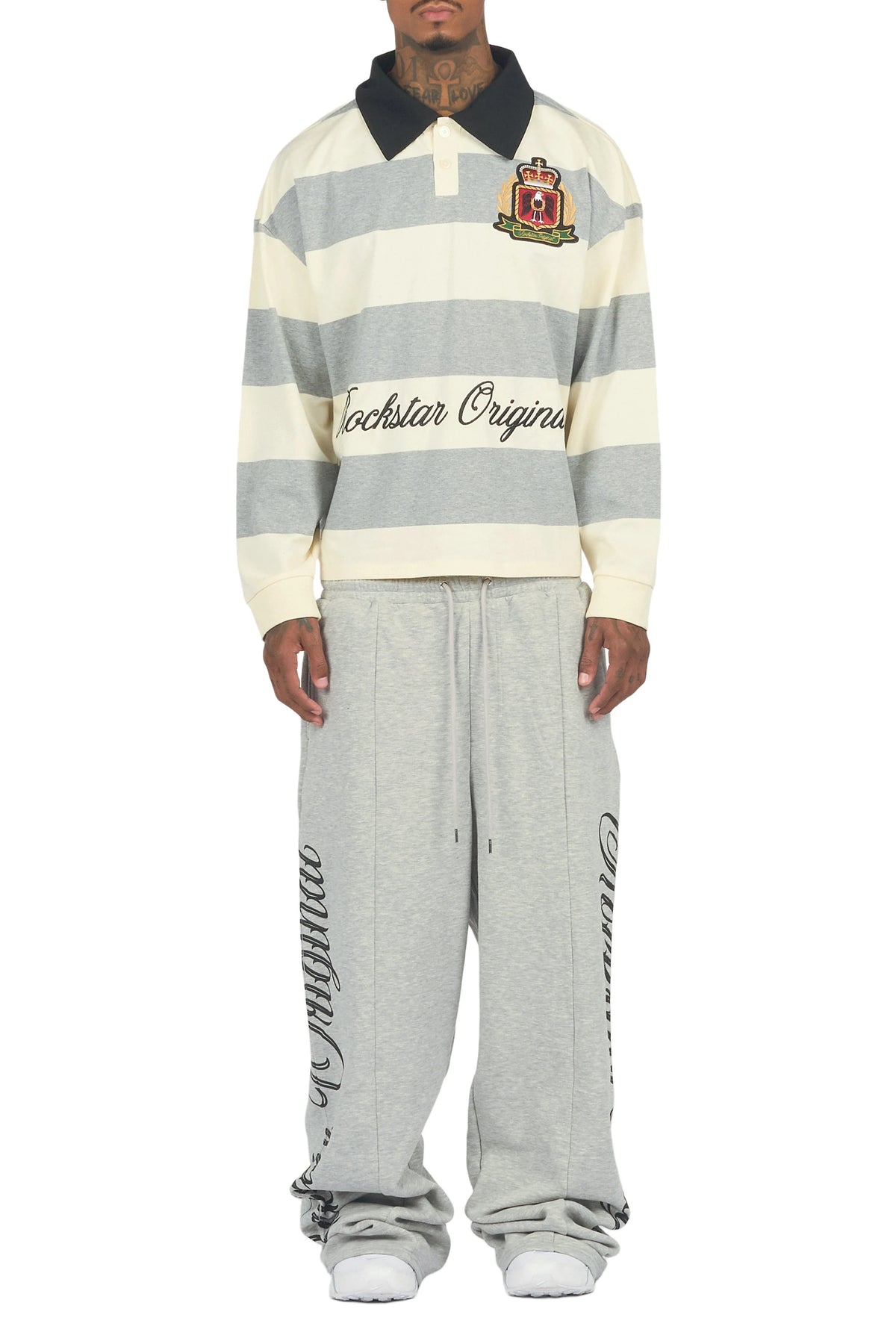 Ivola Heather Grey Double Waisted Baggy Fit Pant