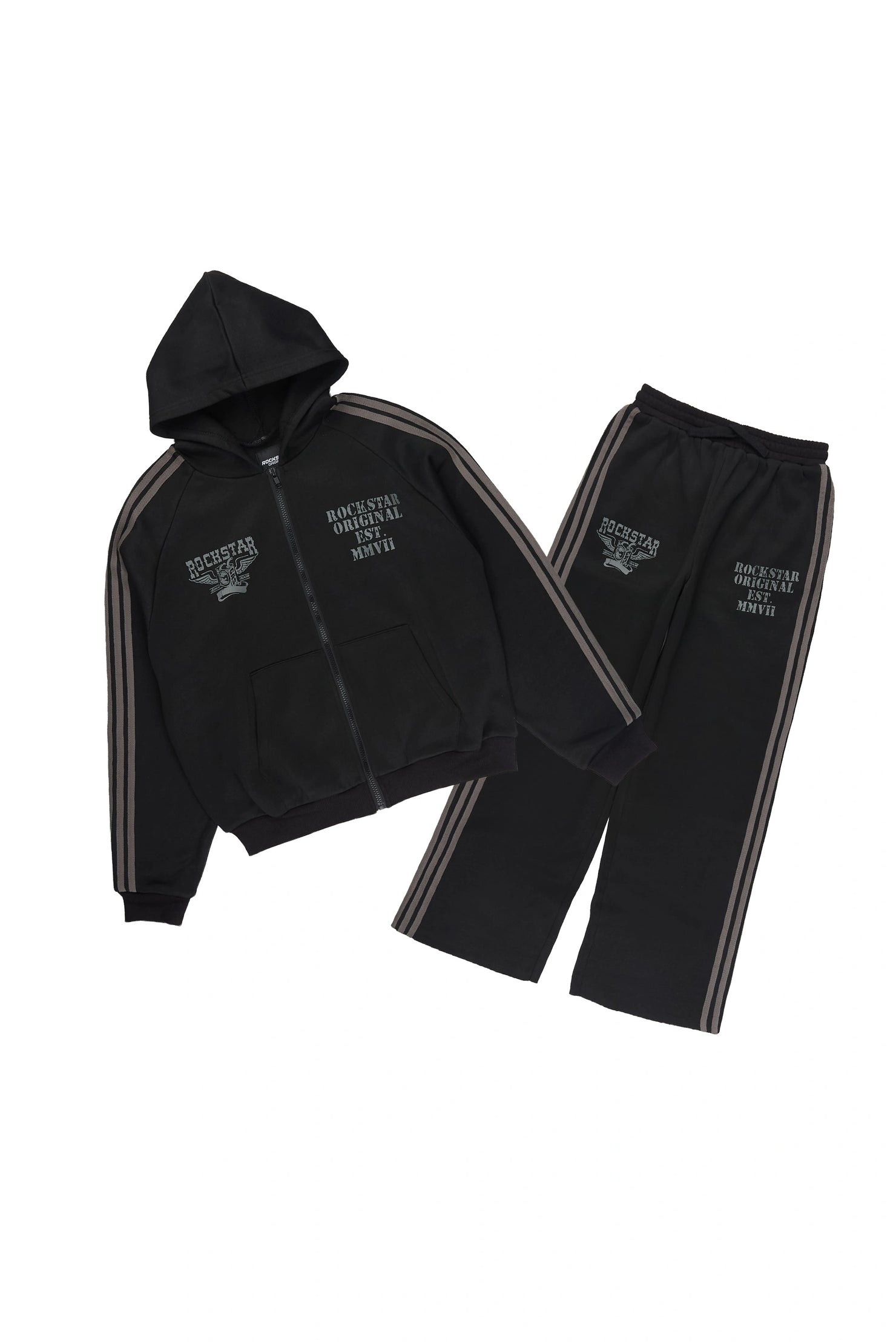 Boys Manier Black/Grey Zip Up Hoodie Relaxed Pant Track Set