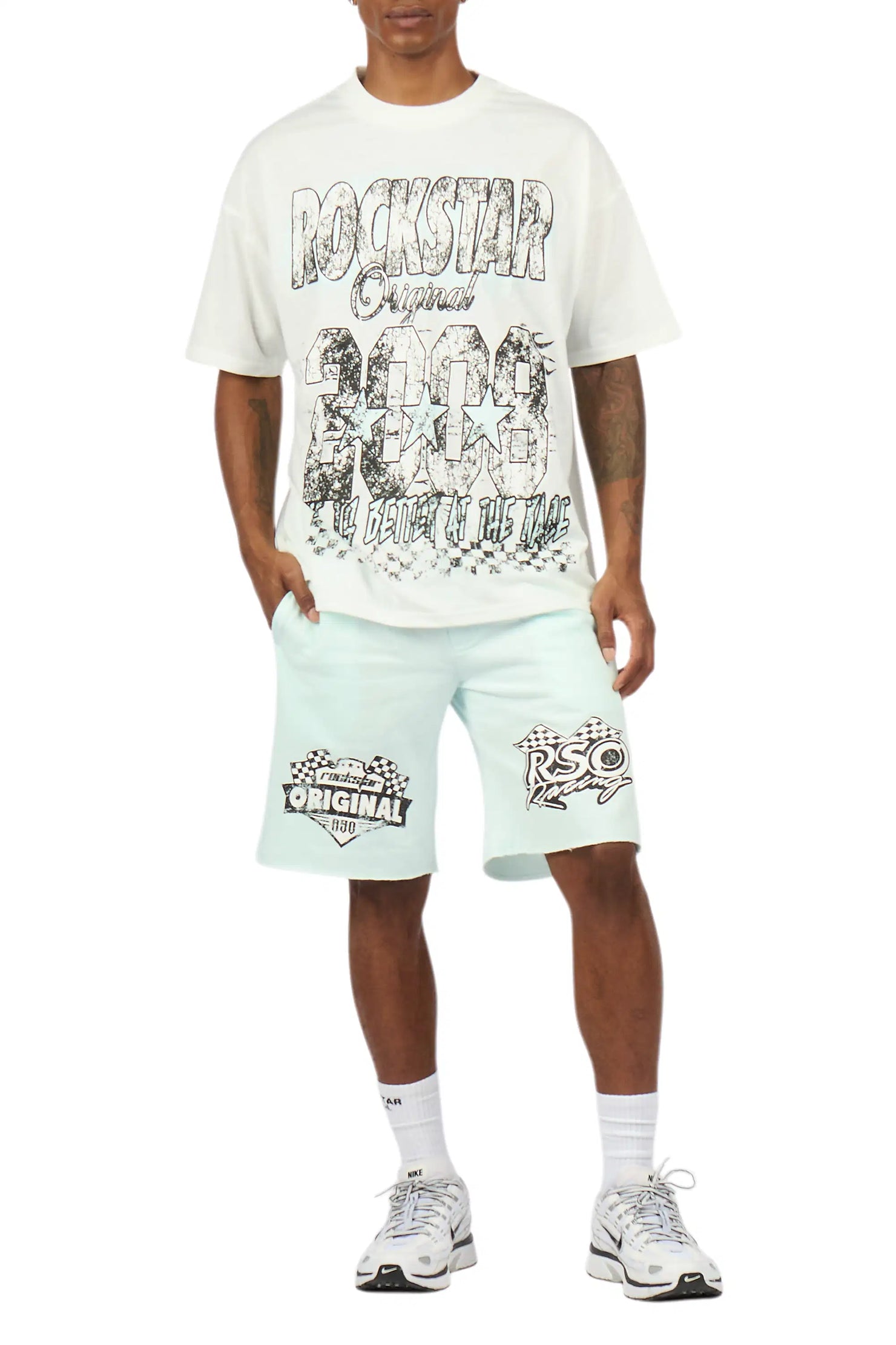 Racing Grung White/Mint Graphic T-Shirt Short Set