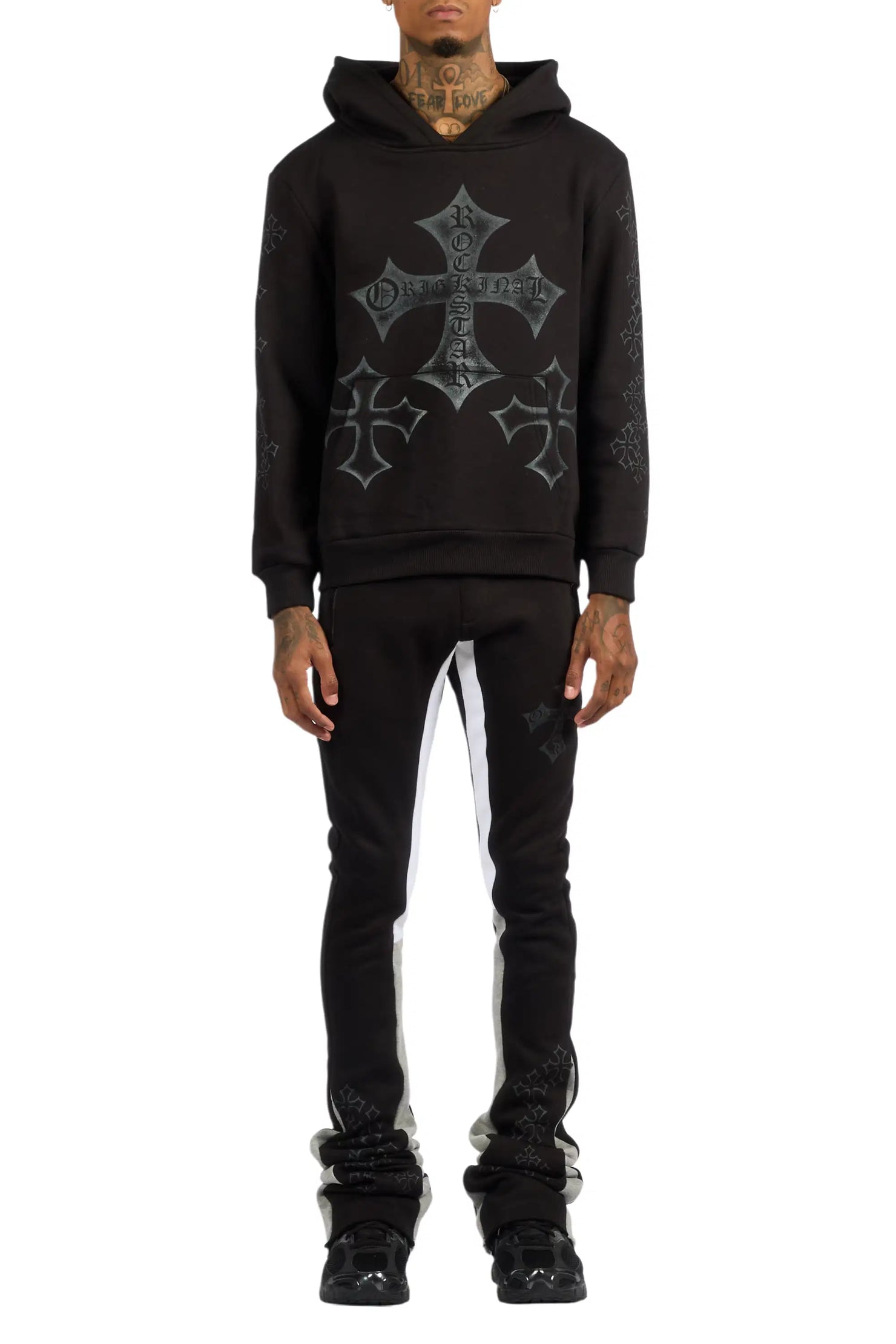Marzion Black/Grey Hoodie/Stacked Flare Track Set