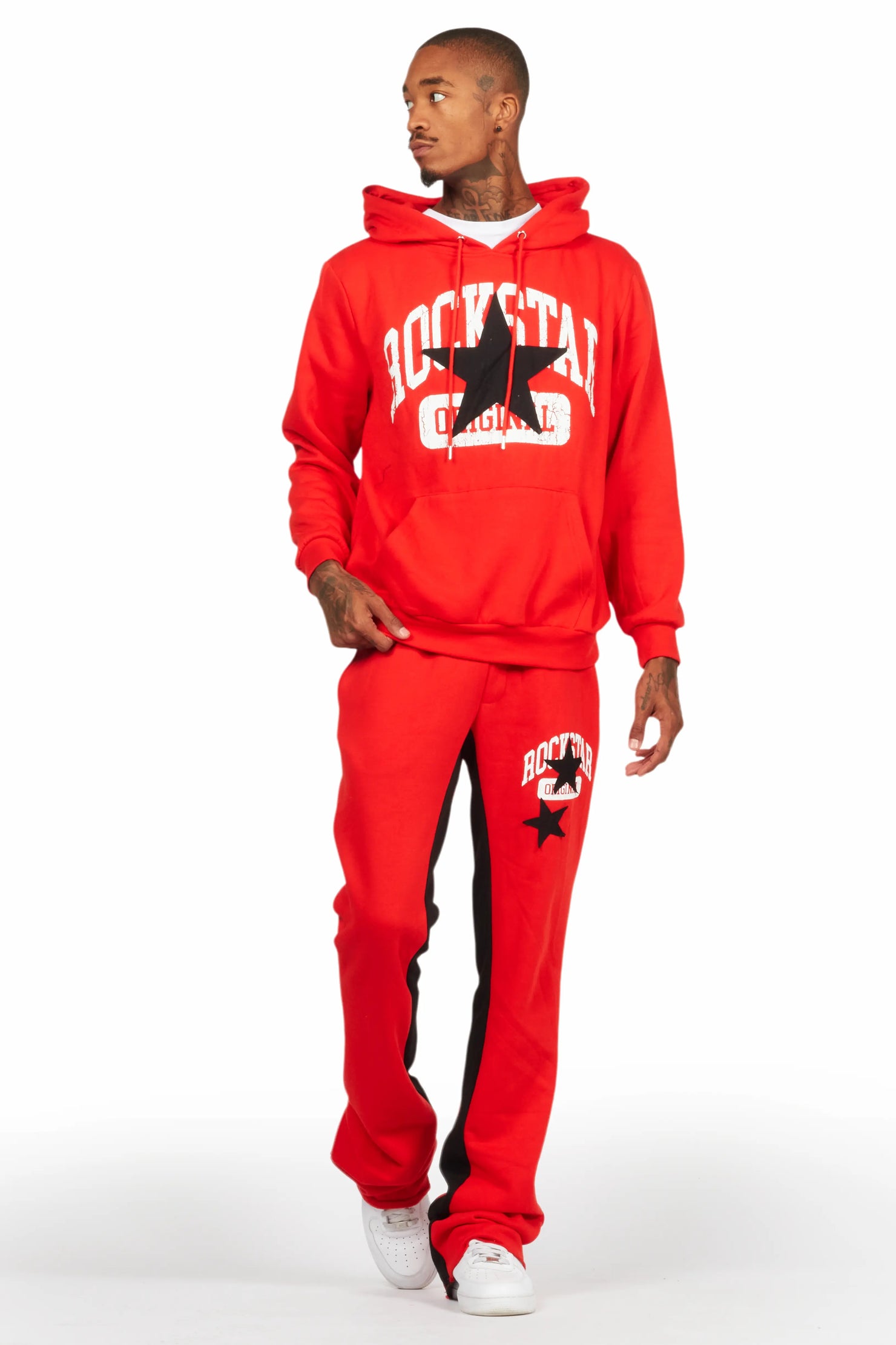 Mallor Red Baggy Stacked Hoodie Track Set