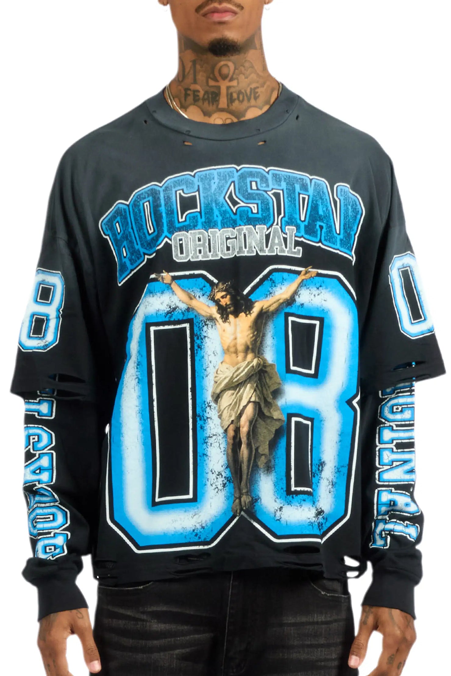 Fields Black/Blue Double Layer Long Sleeve Graphic T-Shirt