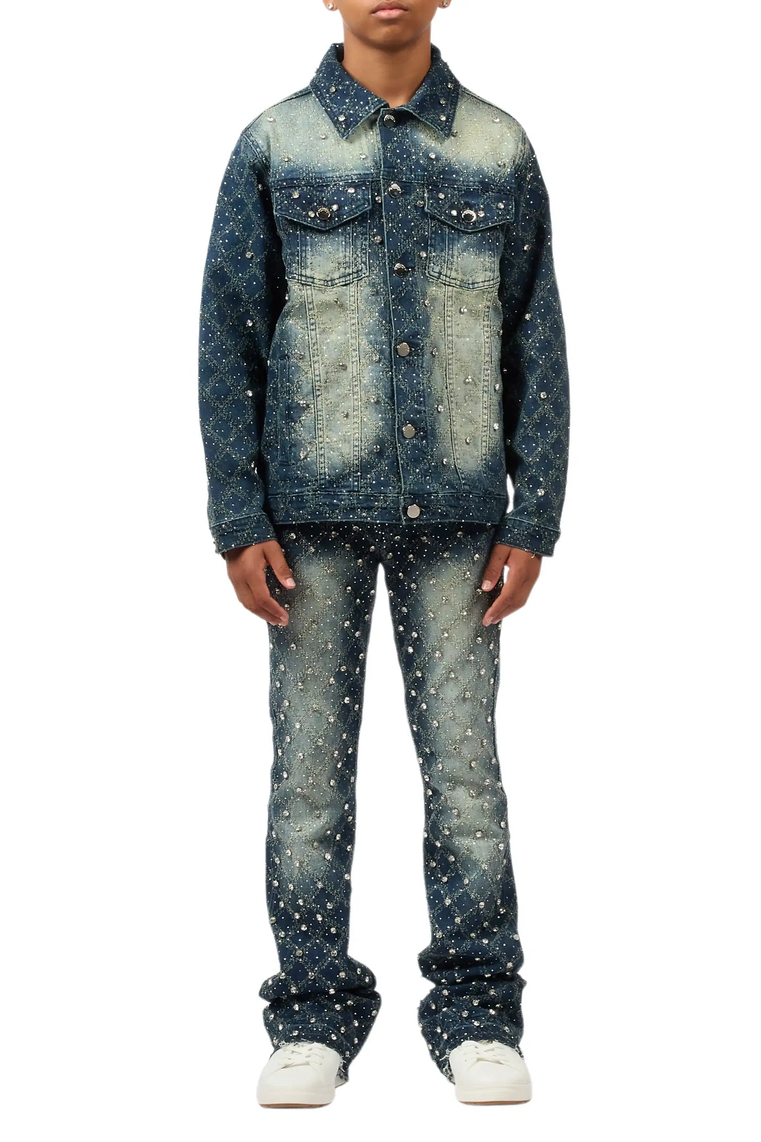 Boys Sareka Dark Wash Rhinestone Denim Jacket & Sareka Stacked Jean Set