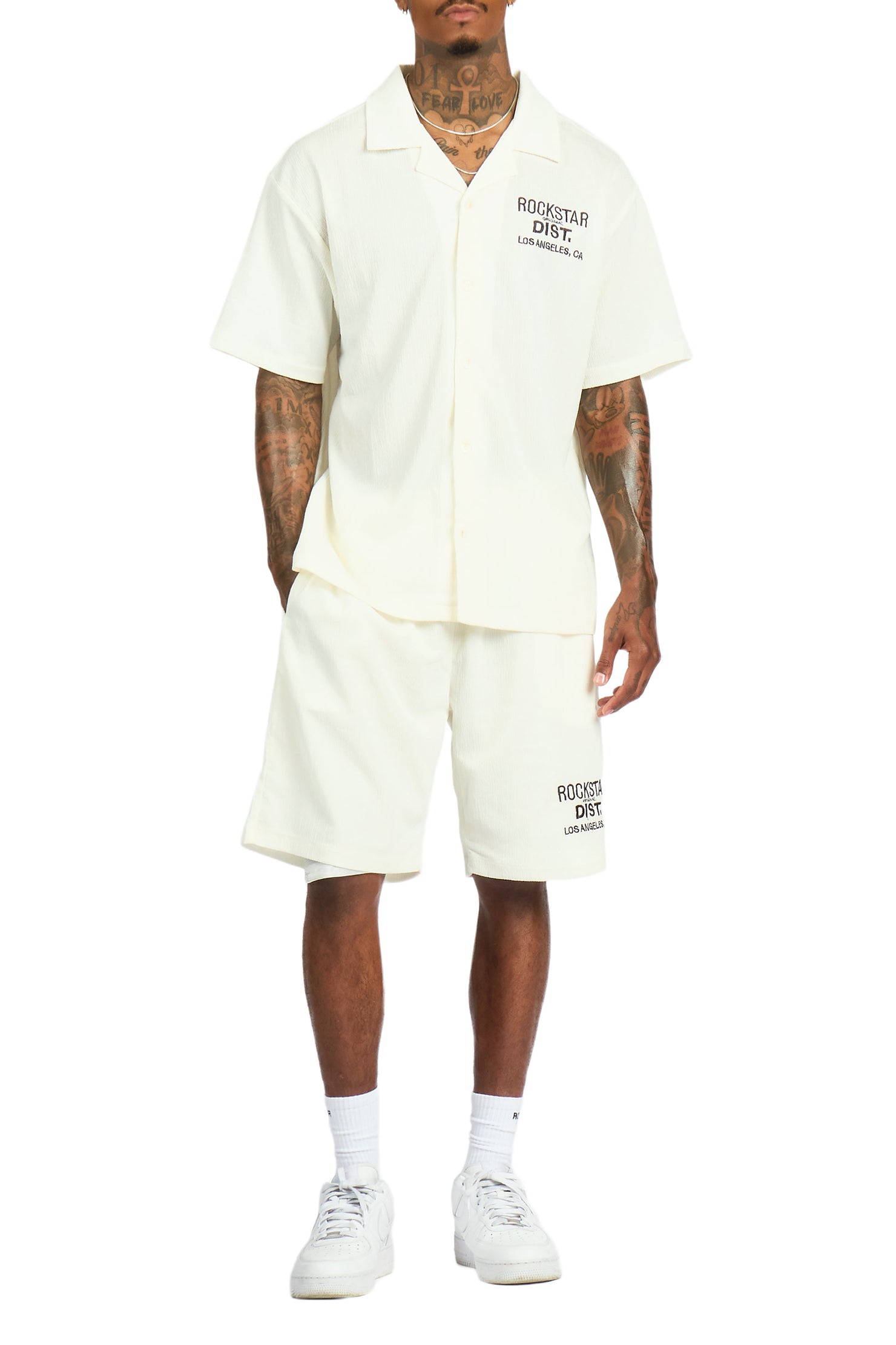 Kason Cream Button Down Shirt/Short Set