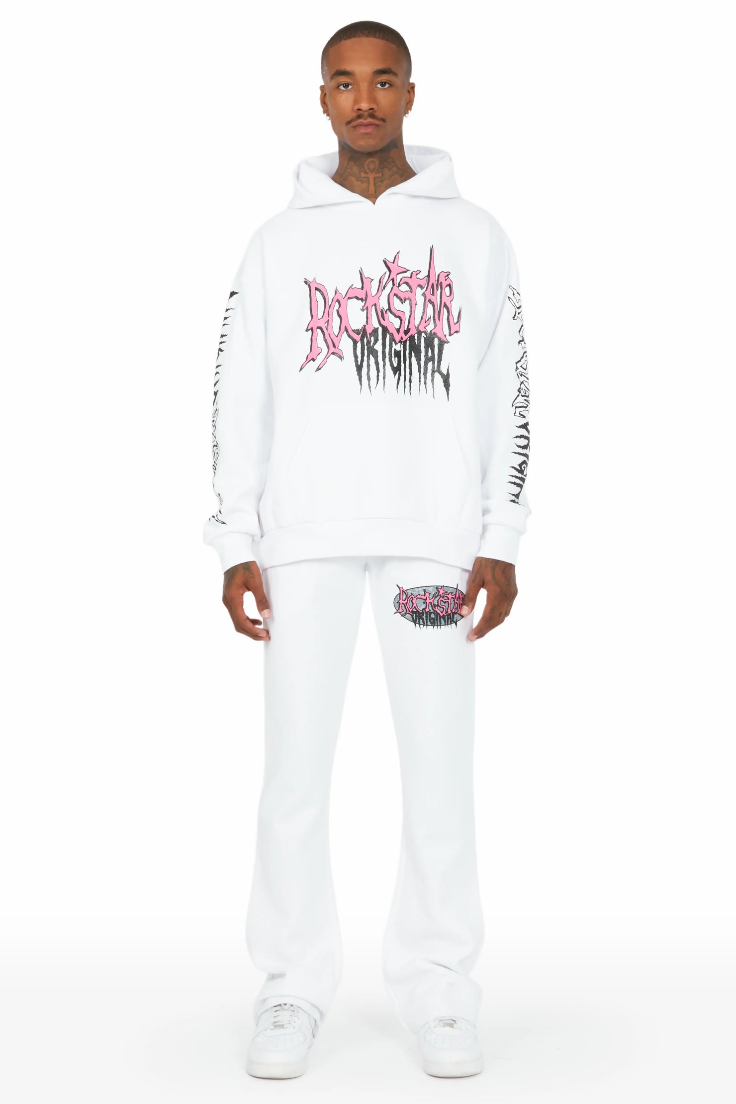 Hawkey White Oversized Hoodie/Flare Trackset