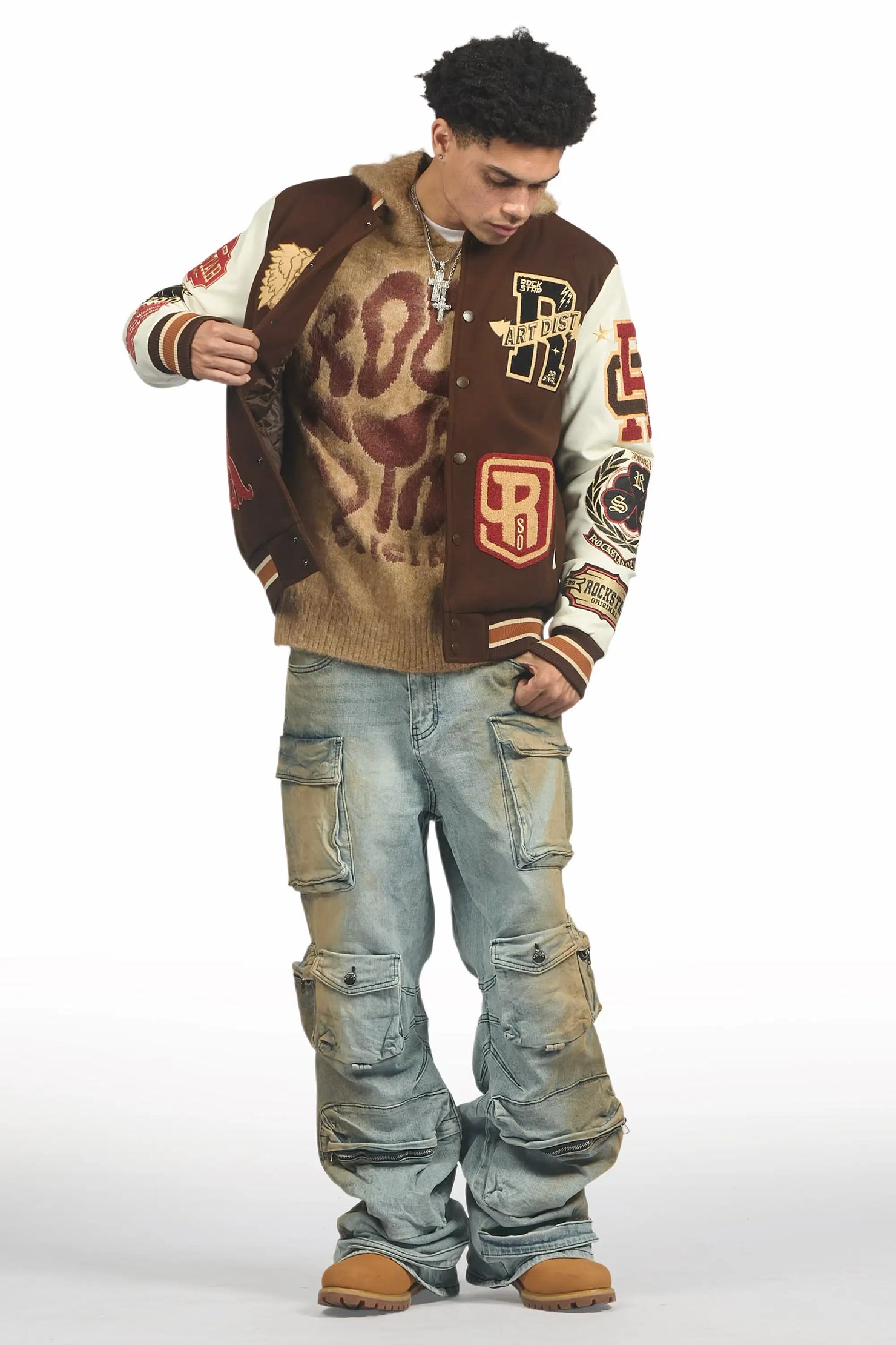 Hakon Beige Graphic Knitted Hoodie