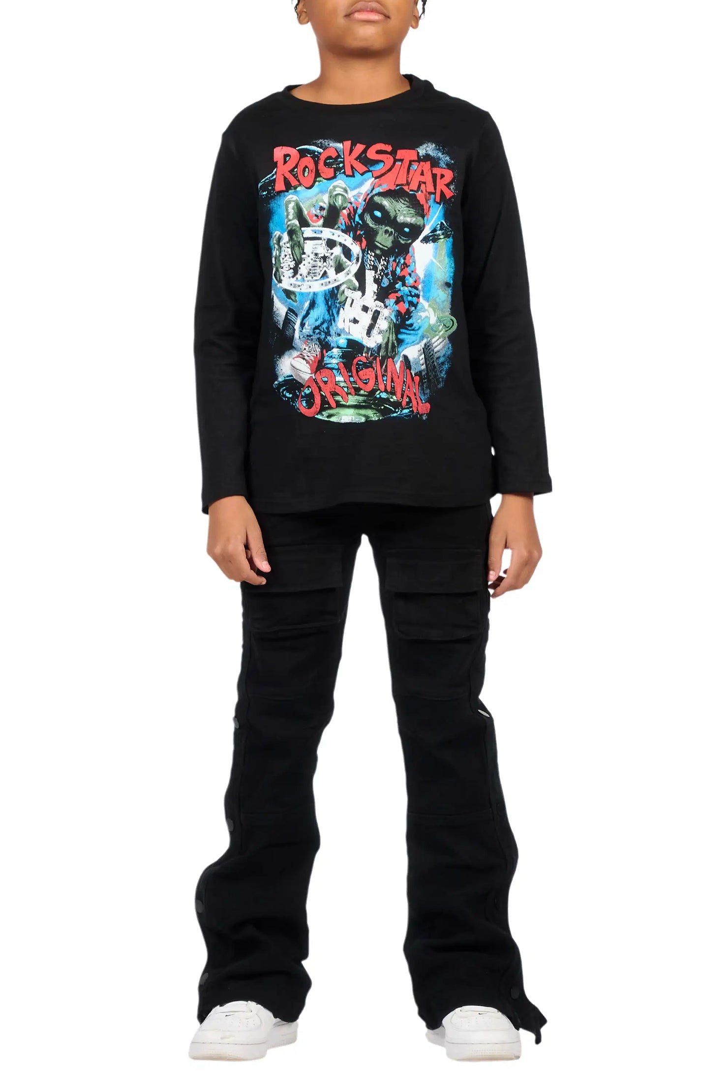 Boys Yuri Black Baggy Fit Cargo Jean