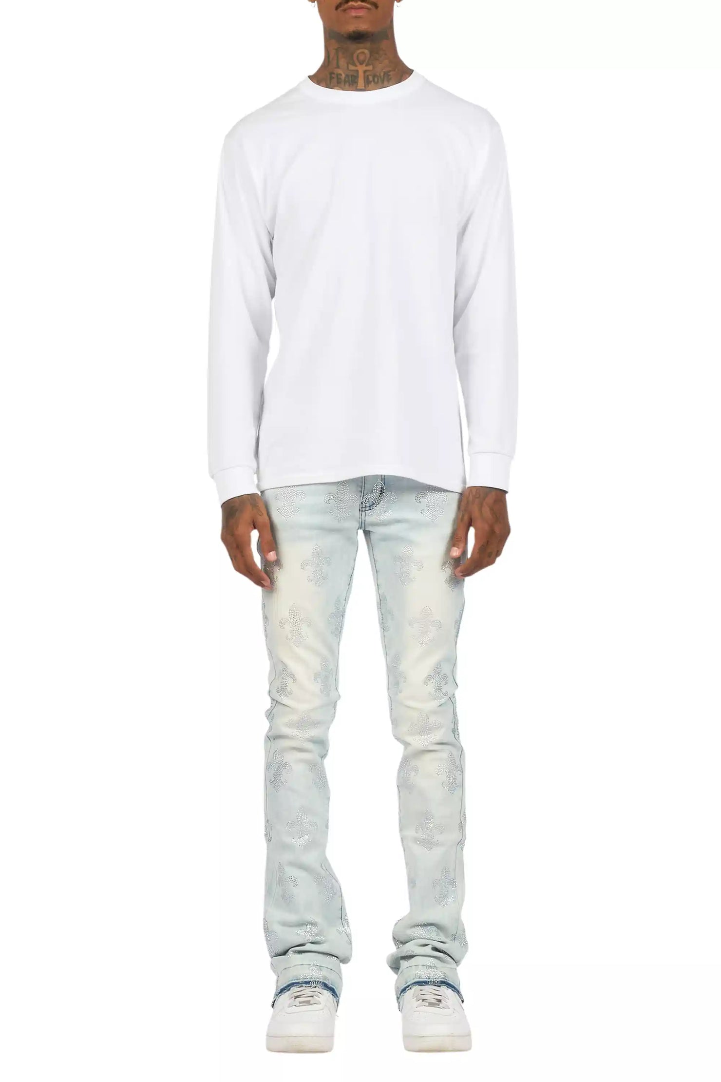 Shyne Light Blue Rhinestone Stacked Flare Jean