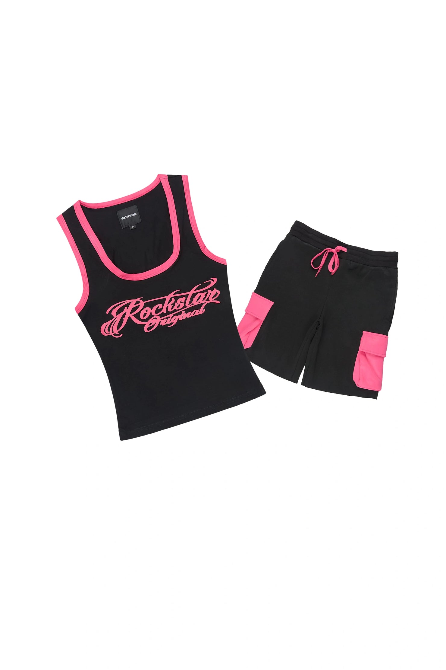 Charise Black/Pink Tank Cargo Short Set