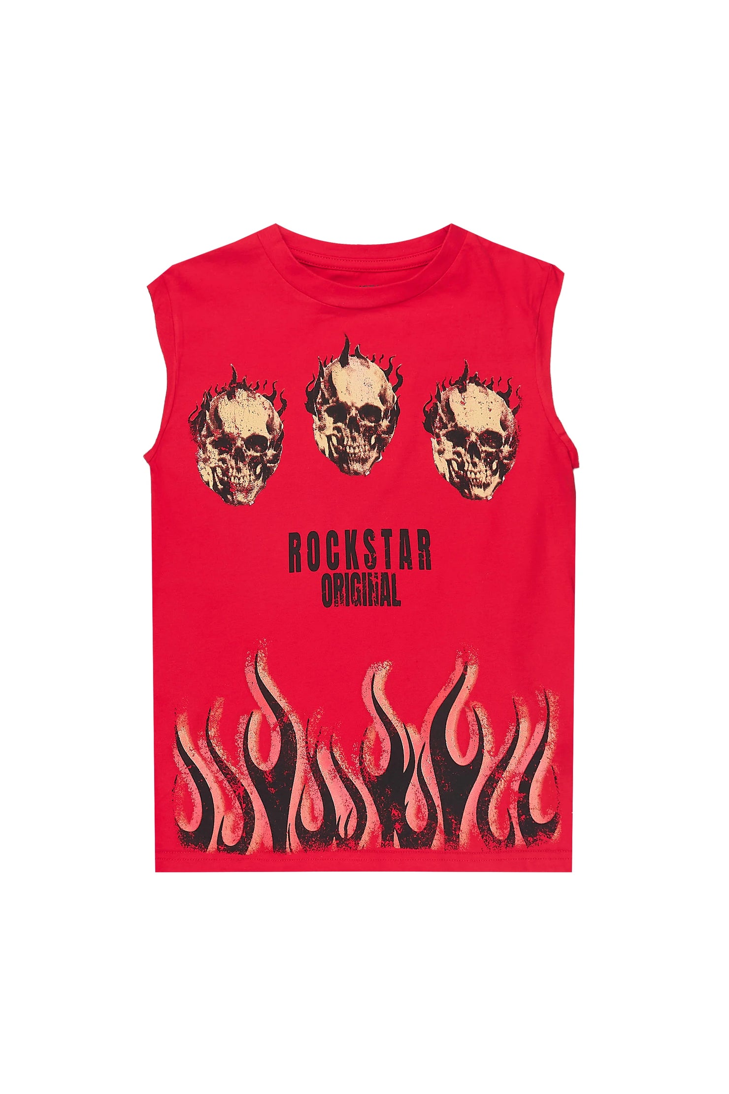 Boys Maezar Red Cut Off Graphic T-Shirt