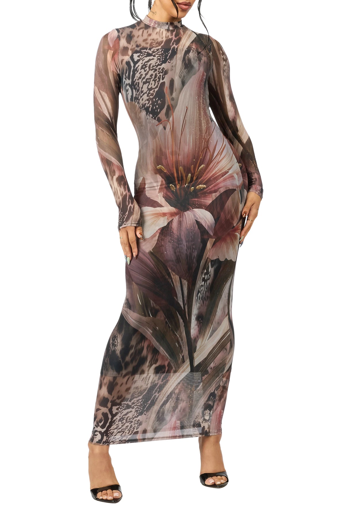 Oversized Floral Animal Black Maxi Dress