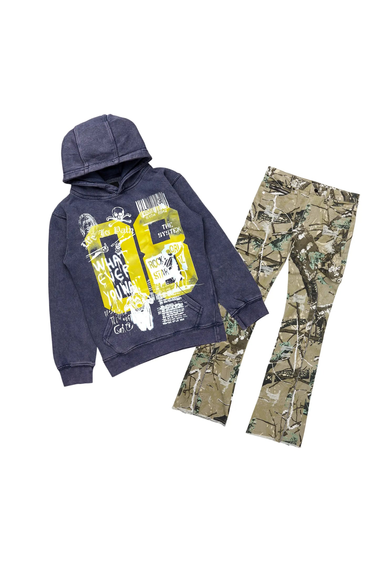 Boys Beau Vintage Navy Hoodie & Hutch Tree Camo Stacked Jean Set