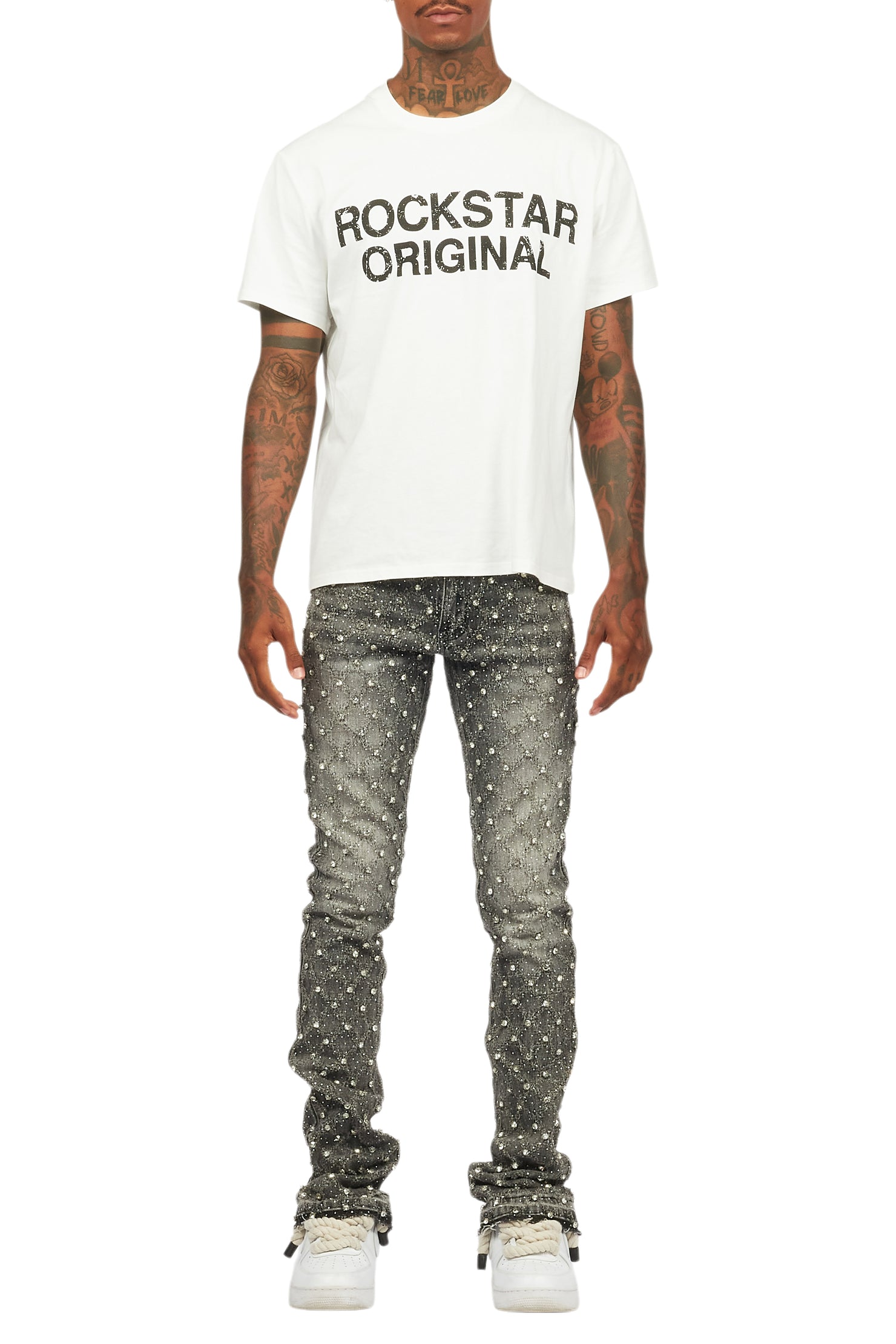 Glit Grey Rhinestone Stacked Flare Jean