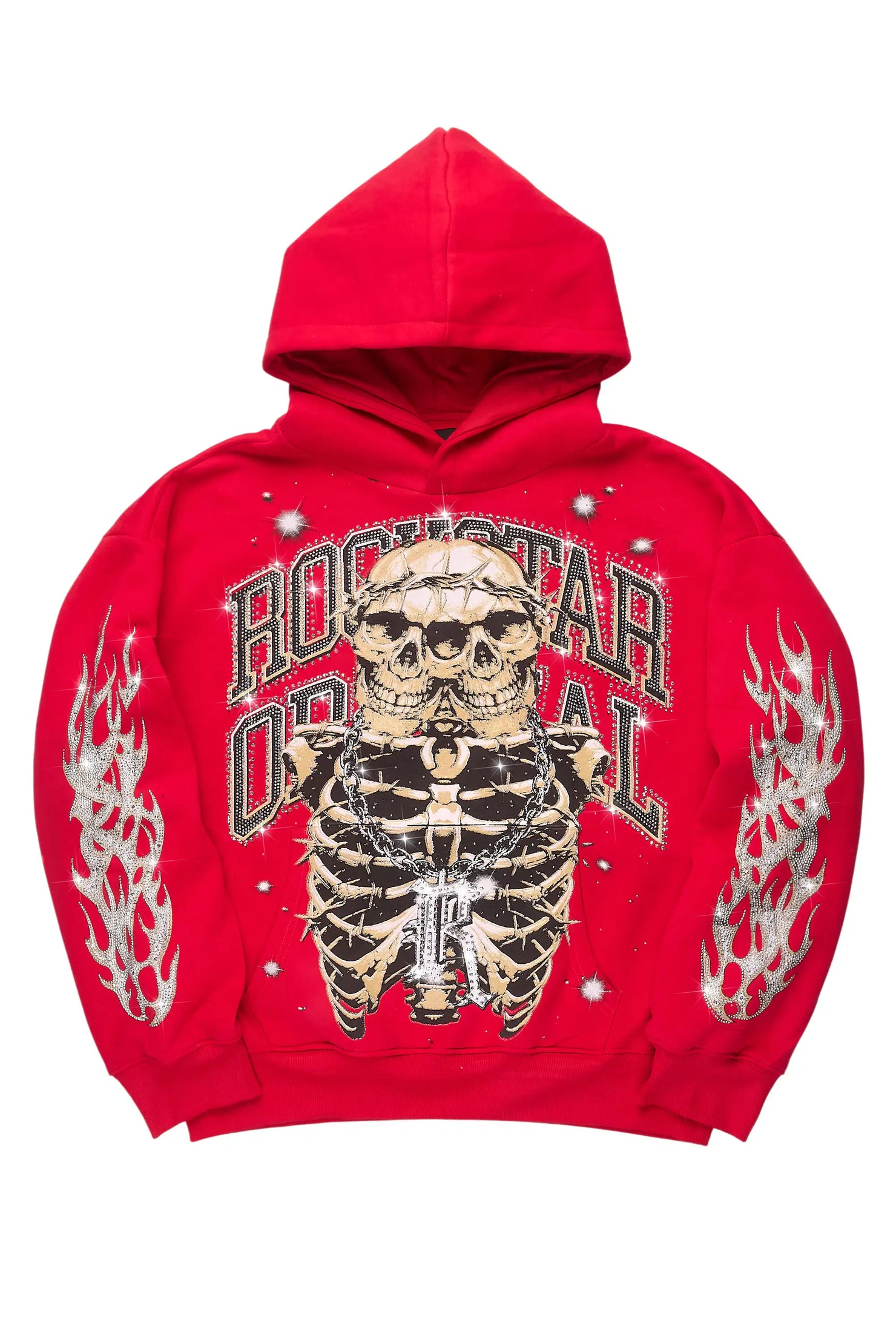 Krock Red Rhinestone Oversized Hoodie