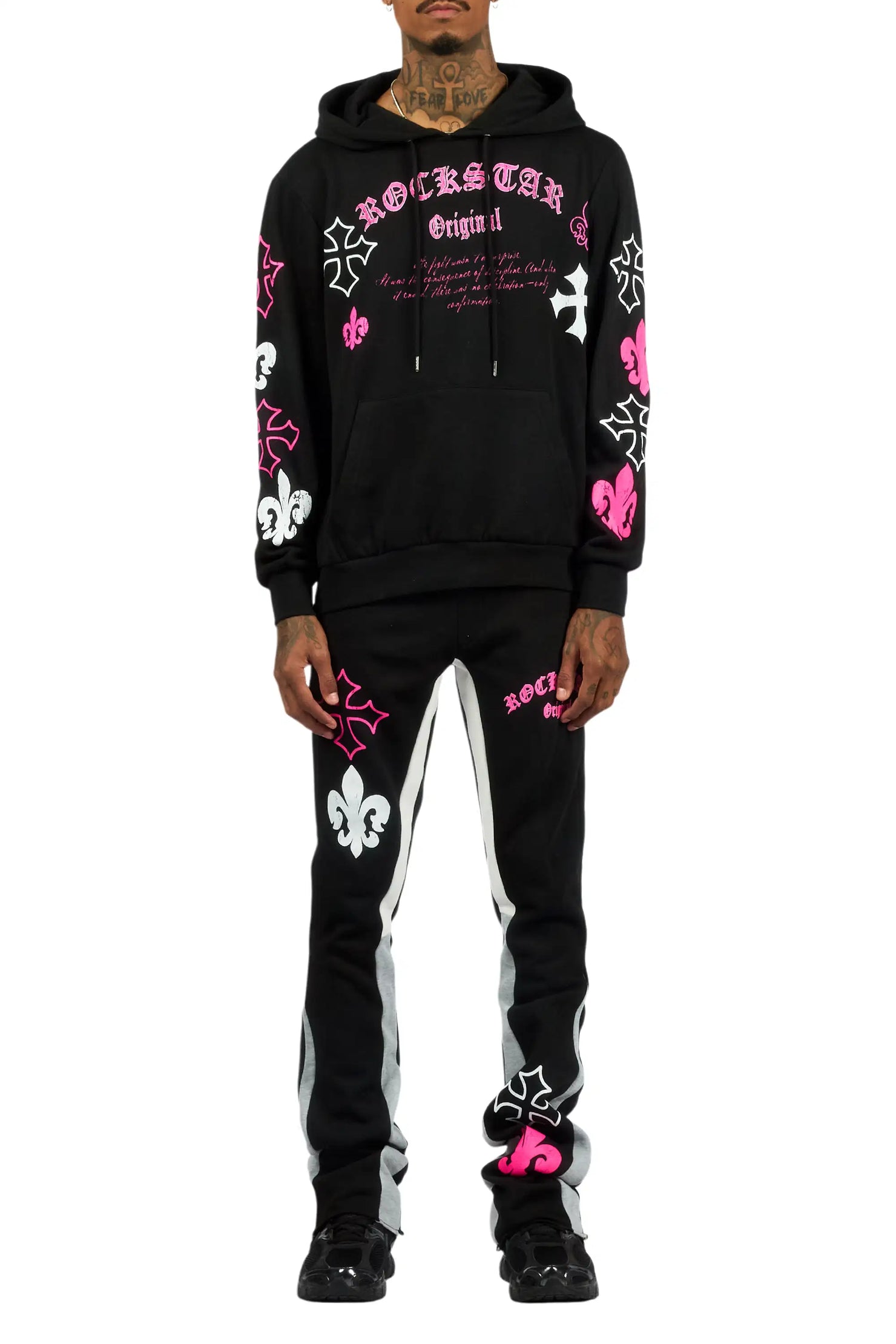 Tieran Black/Fuchsia Hoodie/Stacked Flare Track Set