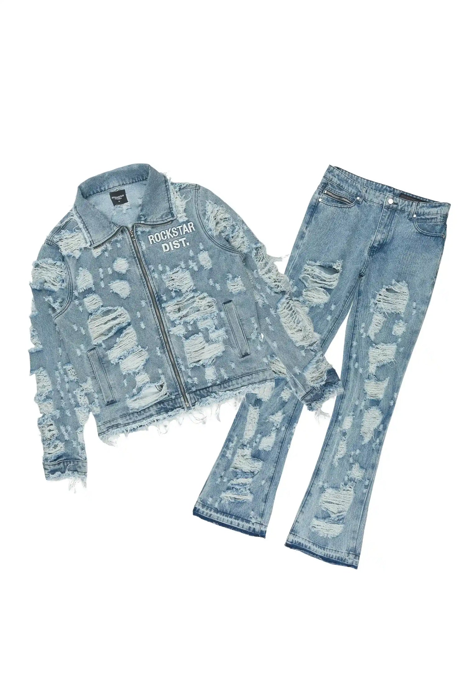 Faro Light Blue Denim Jacket/Stacked Flare Jean Set