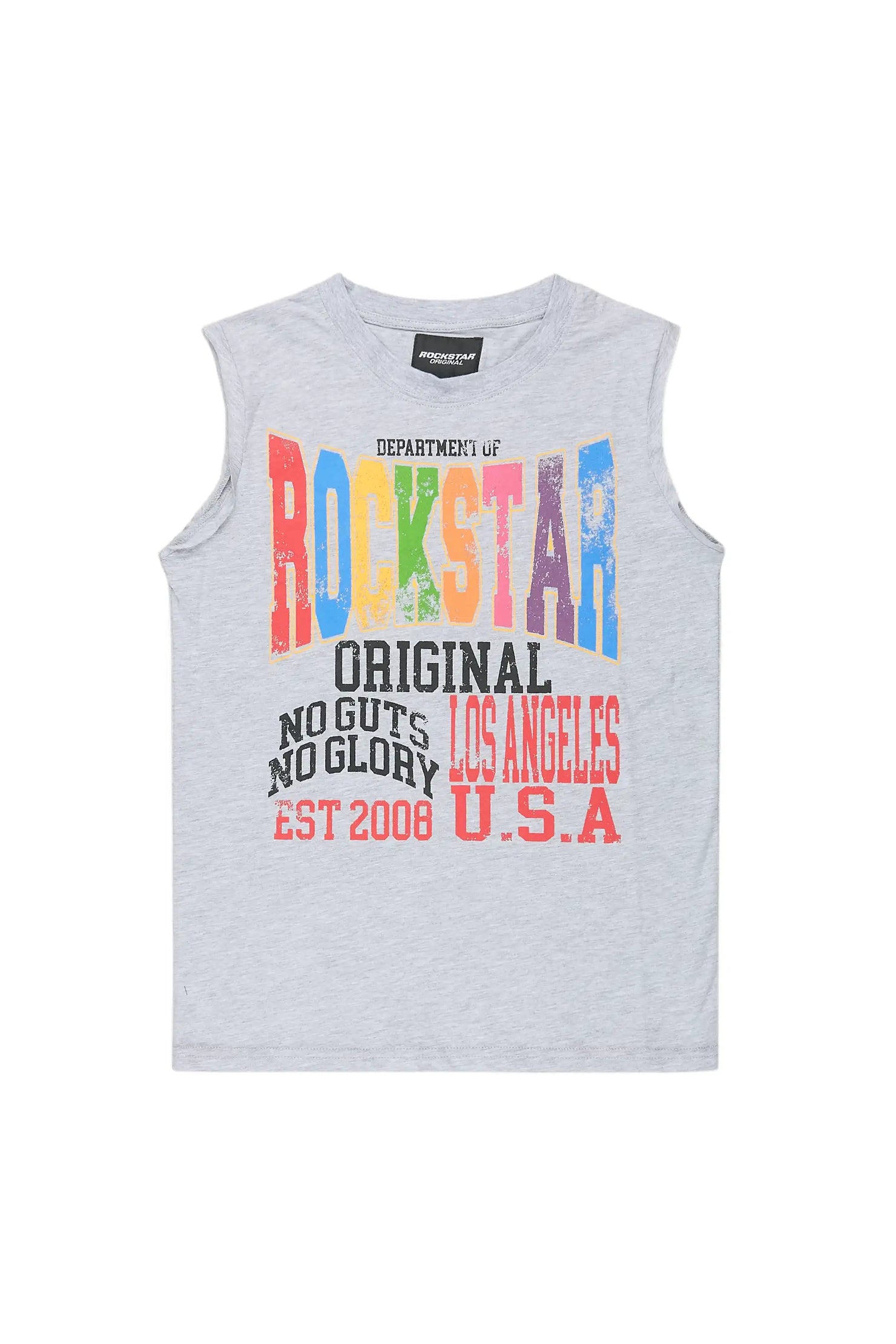 Boys Keen Heather Grey Cut Off Graphic T-Shirt