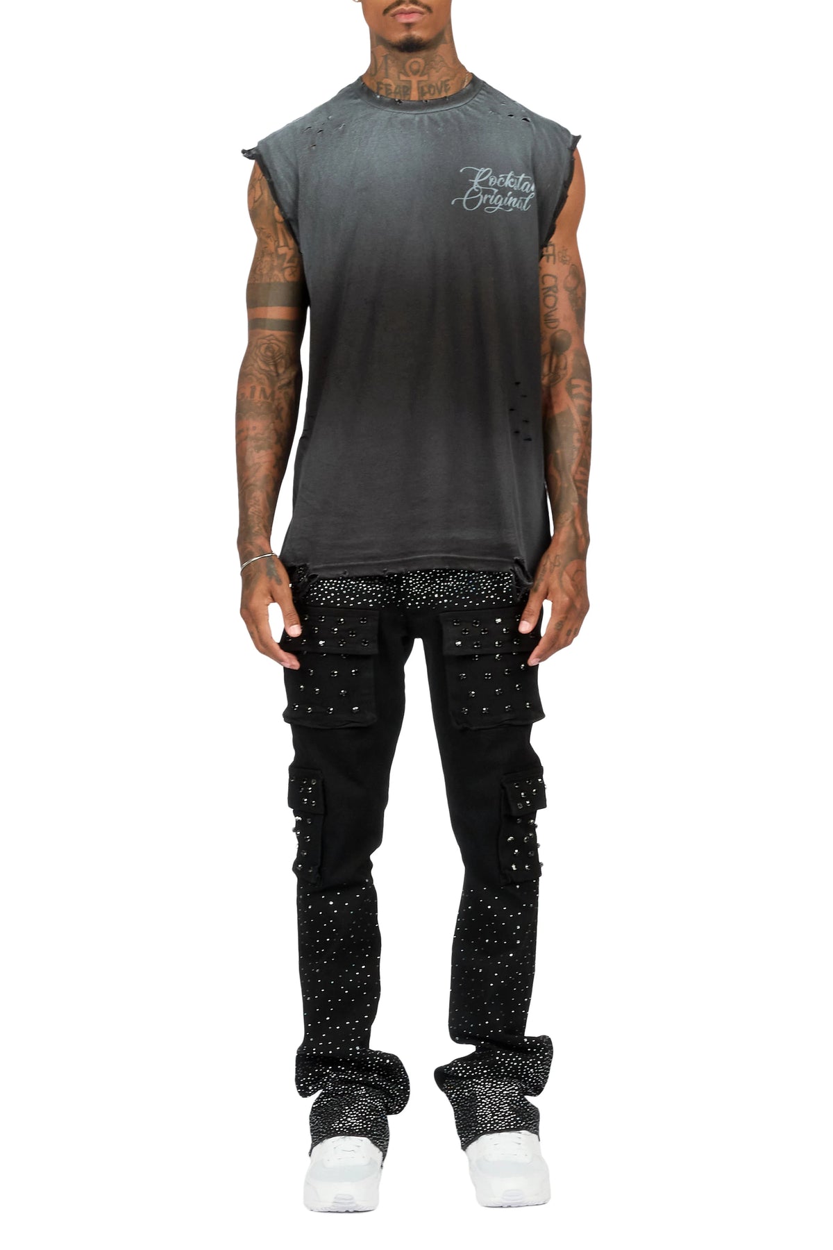 Arman Jet Black Rhinestone Stacked Fit Jean