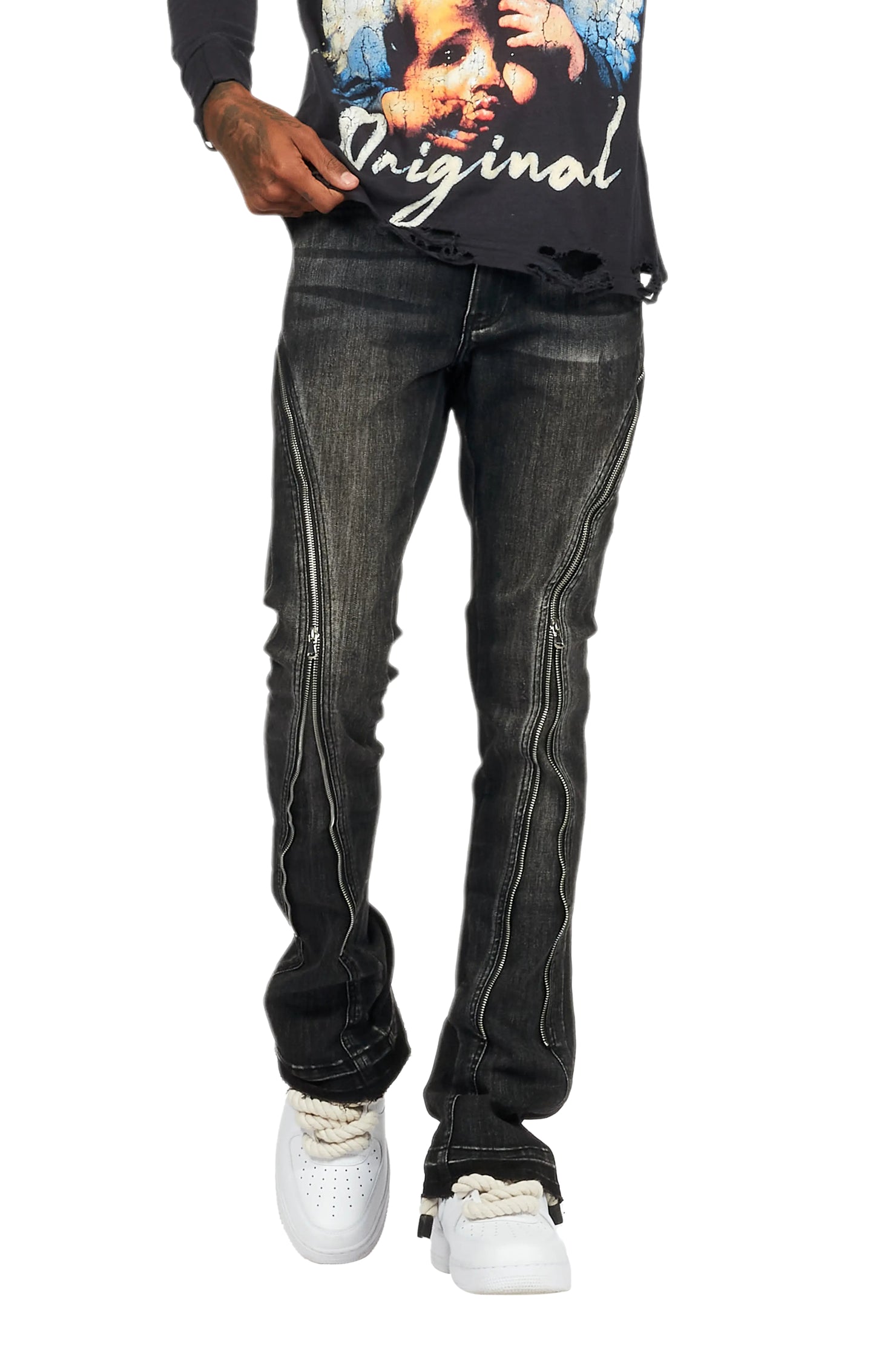 Rani Black Stacked Flare Jean